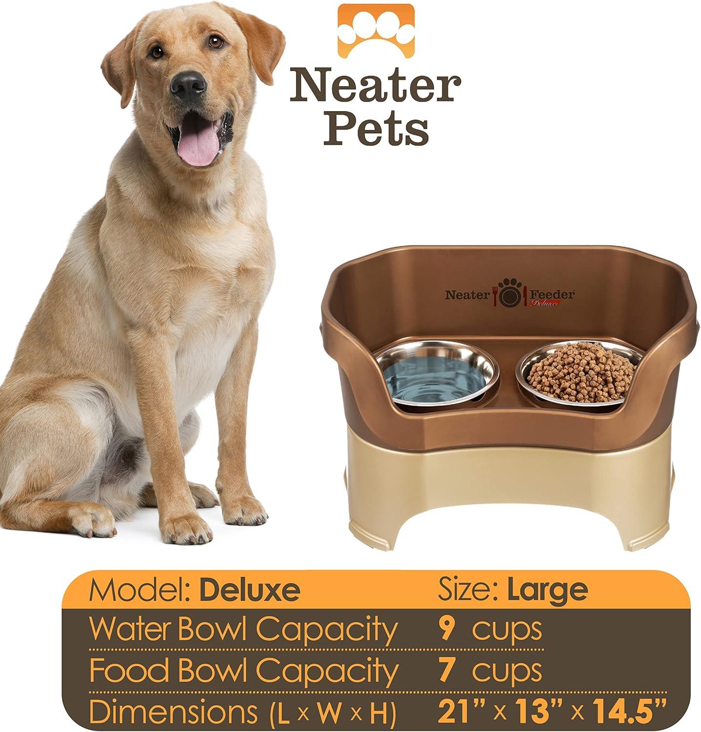 Neater Pets Neater Feeder Deluxe Mess-Proof Elevated Food & Water Bowls for Large Dogs, Bronze