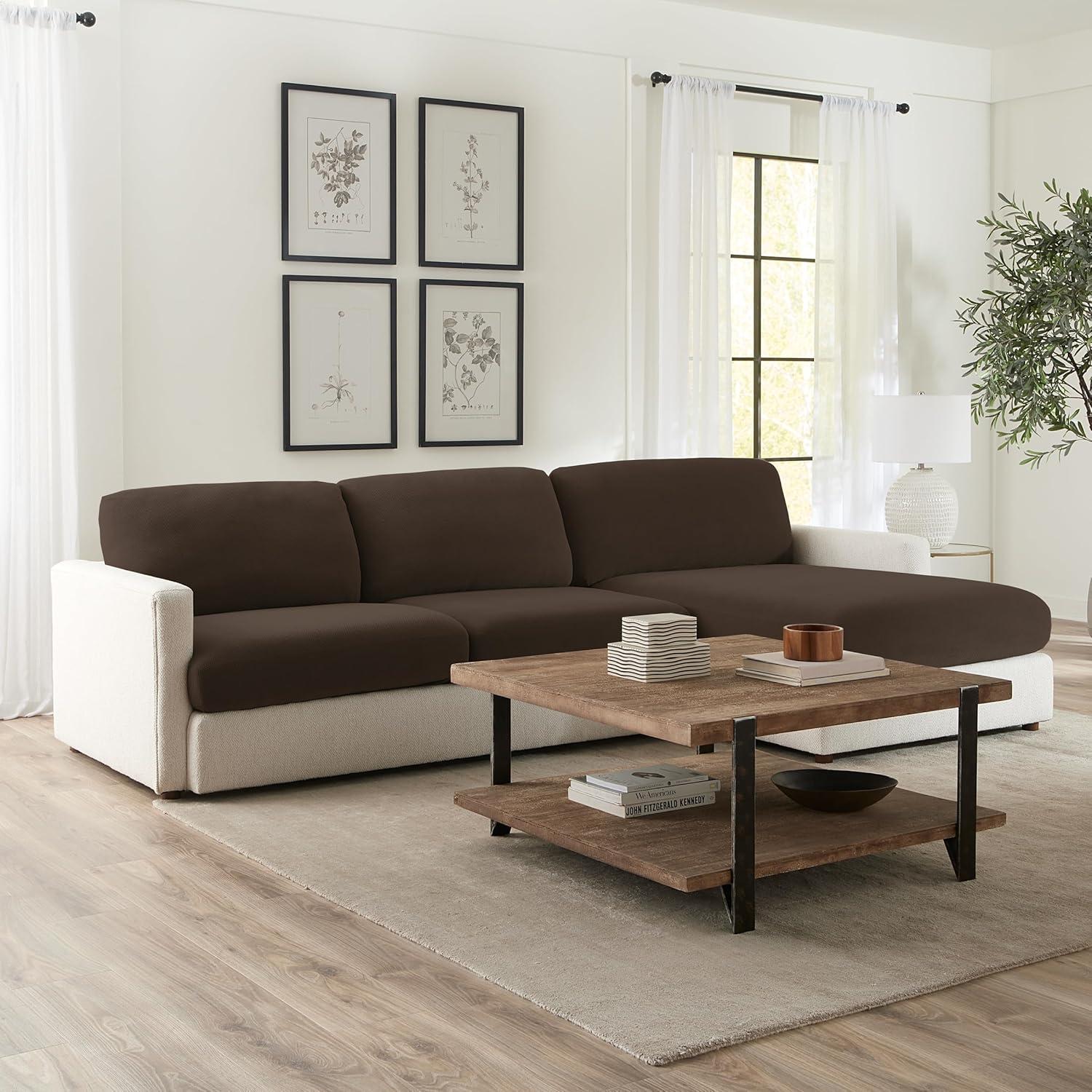 SureFit  Stretch Pique Oversized Ottoman Slipcover Navy