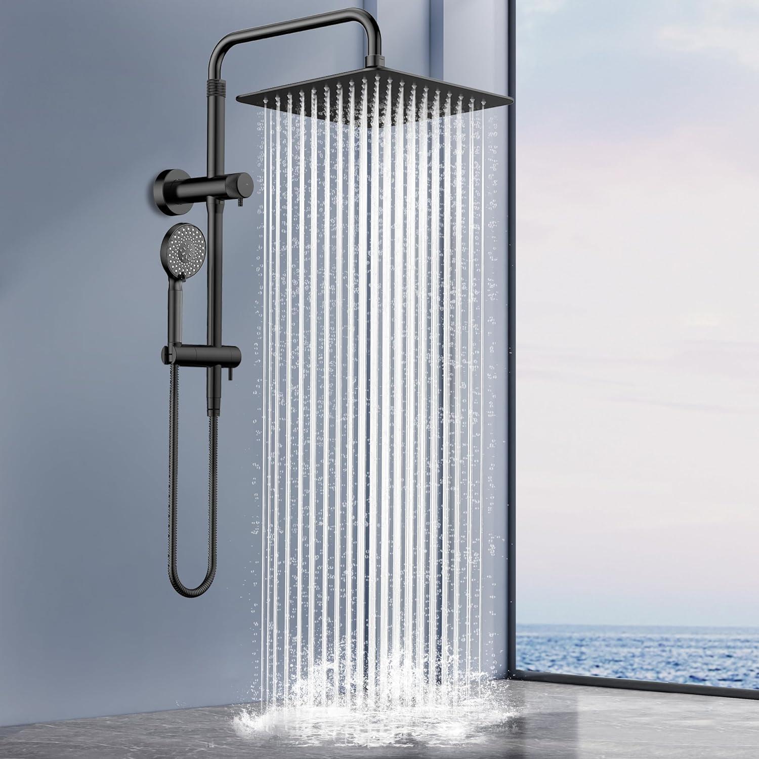 Polished Black Brass Dual Rainfall and Handheld Shower Head Combo