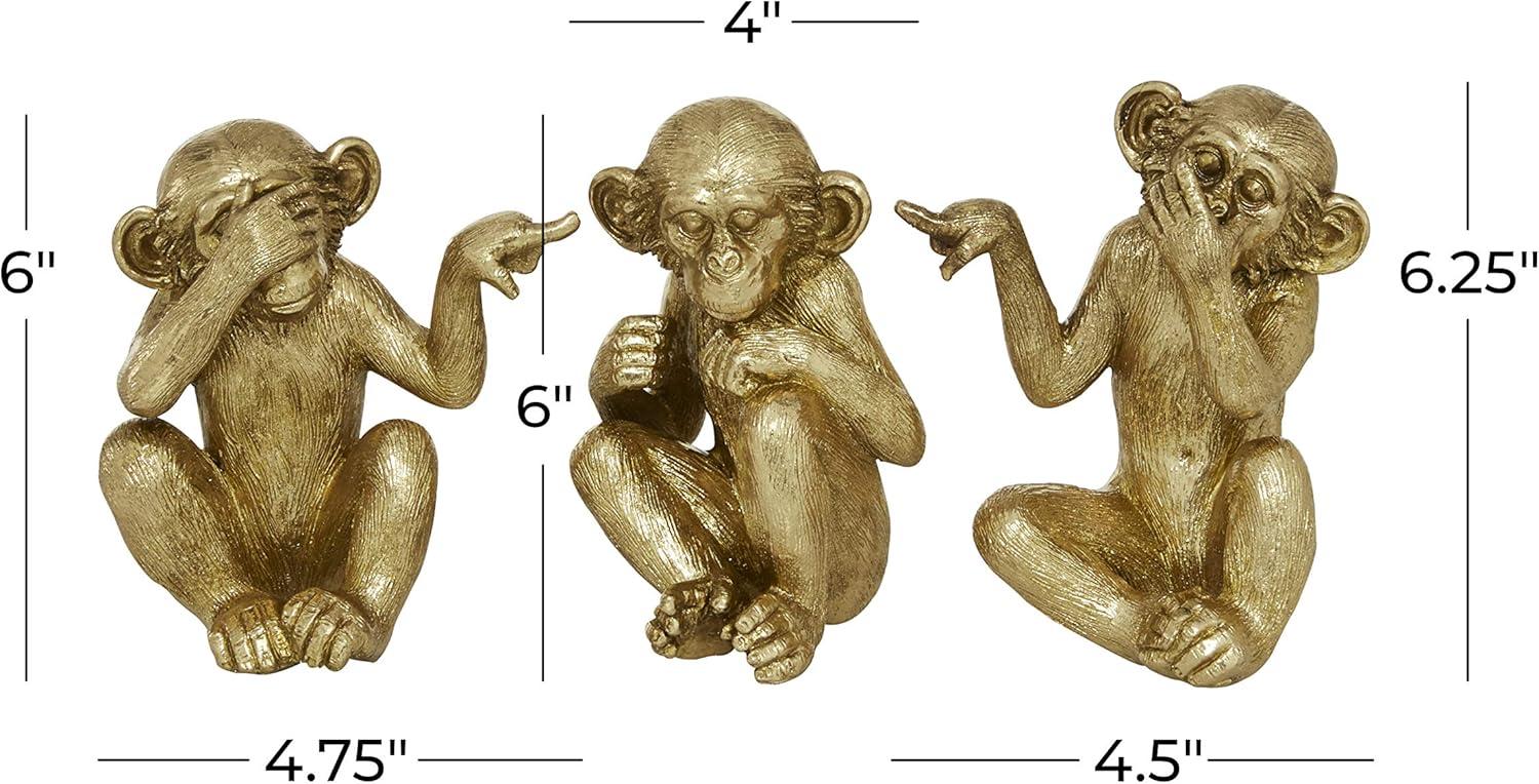 6", 6", 6"H Gold Polystone See No Evil Monkey Sculpture, by DecMode (3 Count)