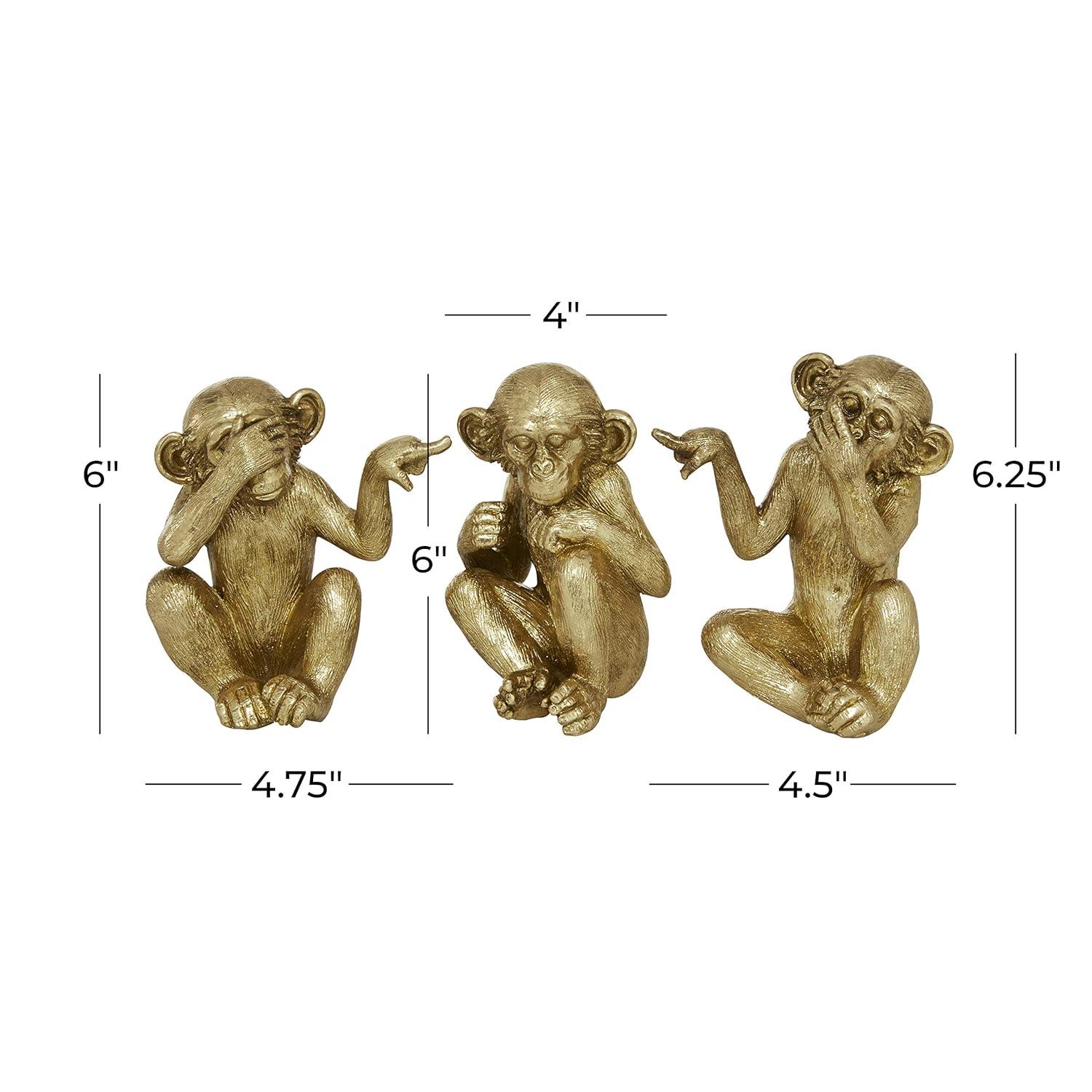 6", 6", 6"H Gold Polystone See No Evil Monkey Sculpture, by DecMode (3 Count)