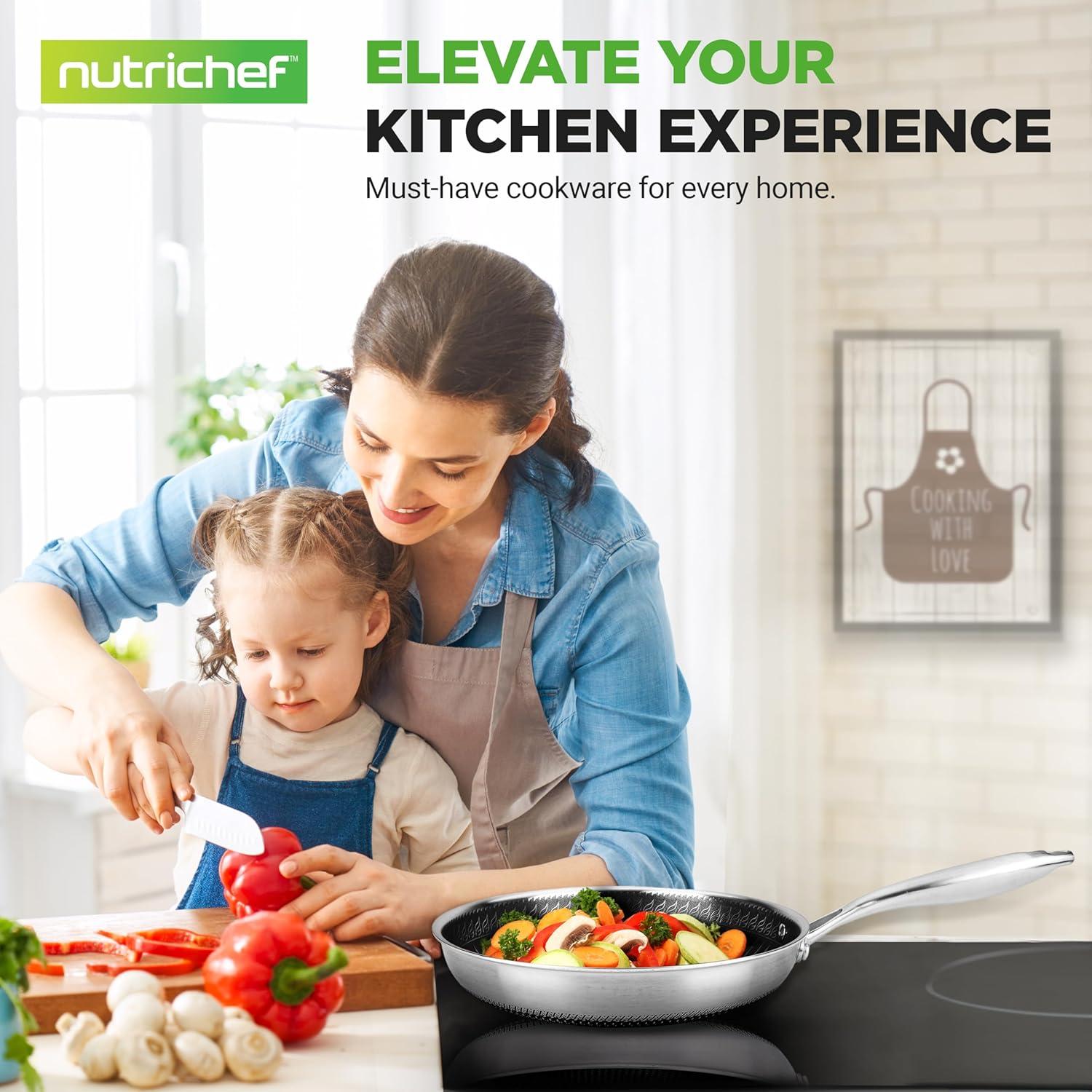 NutriChef 6-Piece Nonstick Tri-Ply Stainless Steel Cookware Set with Lids