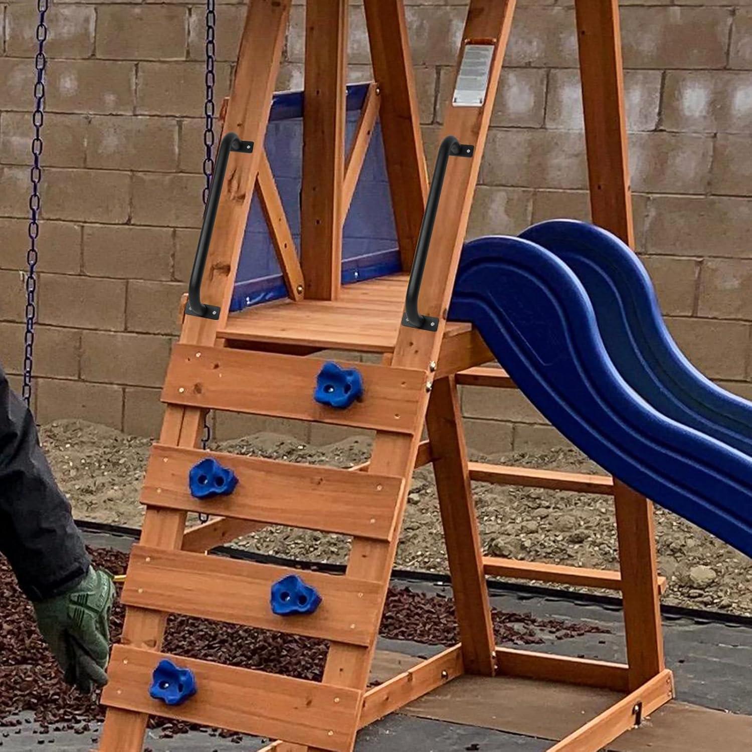 ESPETS 2 Pack 17 Inch Matte Black Safety Handles for Playground Equipment - Swing Set Accessories Grab Handles, Playset Hand Grips, Indoor Monkey Bars for Jungle Gym, Playhouse, Climbing Frame