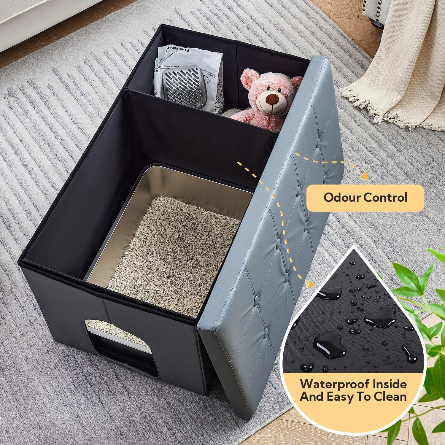 MEEXPAWS Cat Litter Box Enclosure Furniture Hidden, Cat Washroom Bench Storage Cabinet Small 19.7'' x 19.7'' x 19.7''| Dog Proof | Waterproof Inside | Easy Clean | Easy Assembly | Odor Control(Grey)