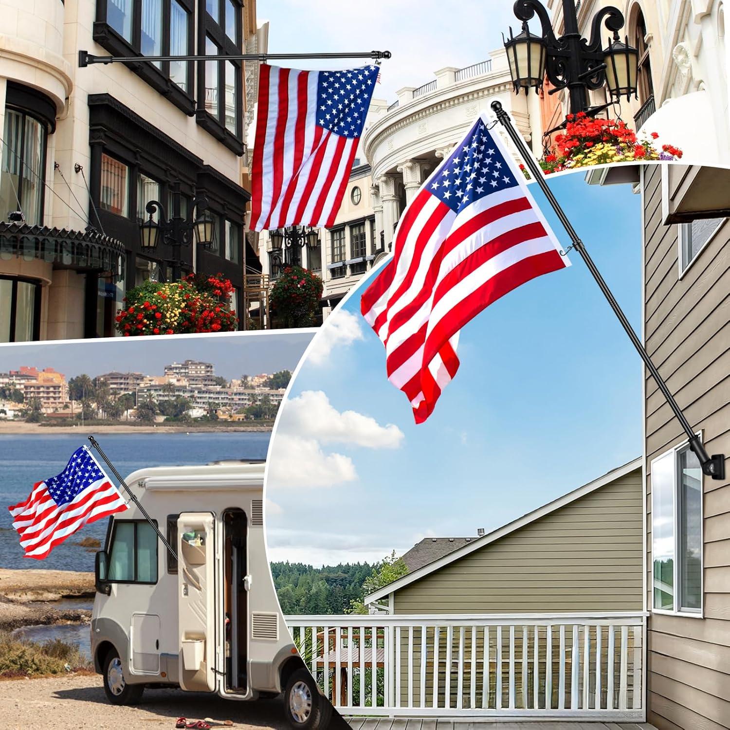 6 FT Flag Pole Kit with Mutil-Position Adjustable Bracket & Spinning Flagpole Rings, 1" Thicken Stainless Steel Metal Flag Poles for 3x5 Flag Outside House Wall Post Mount (6 FT, w/180° Black Bracket)