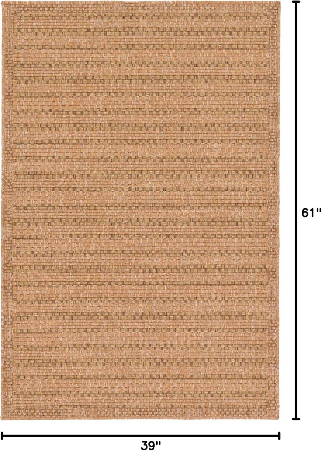 Unique Loom Outdoor Border Collection Area Rug - Checkered (3' 3" x 5' 1" Rectangle Light Brown)