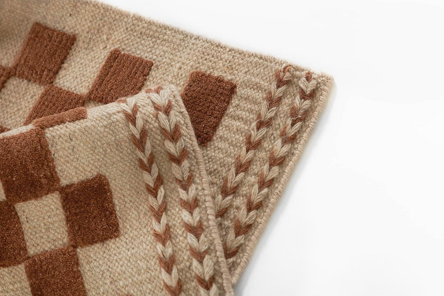Momeni 5'x8' Willow Check Handwoven Area Rug Brown: Wool, Low Pile, Classic Pattern, Indoor, Handmade, Rectangle