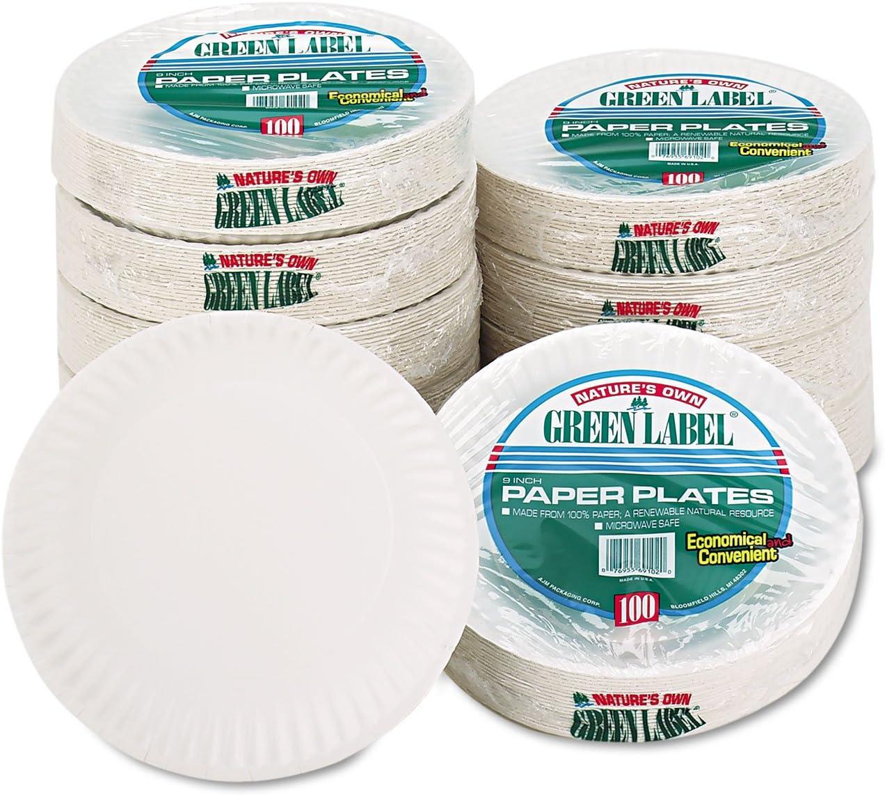 AJM Packaging Corporation White Paper Plates, 9" Diameter, 100 Count