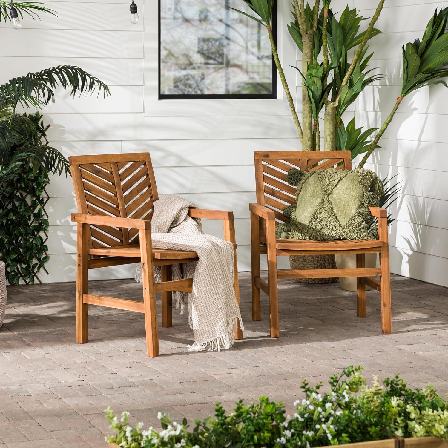 2pk Slatted Chevron Acacia Wood Patio Chairs - Saracina Home