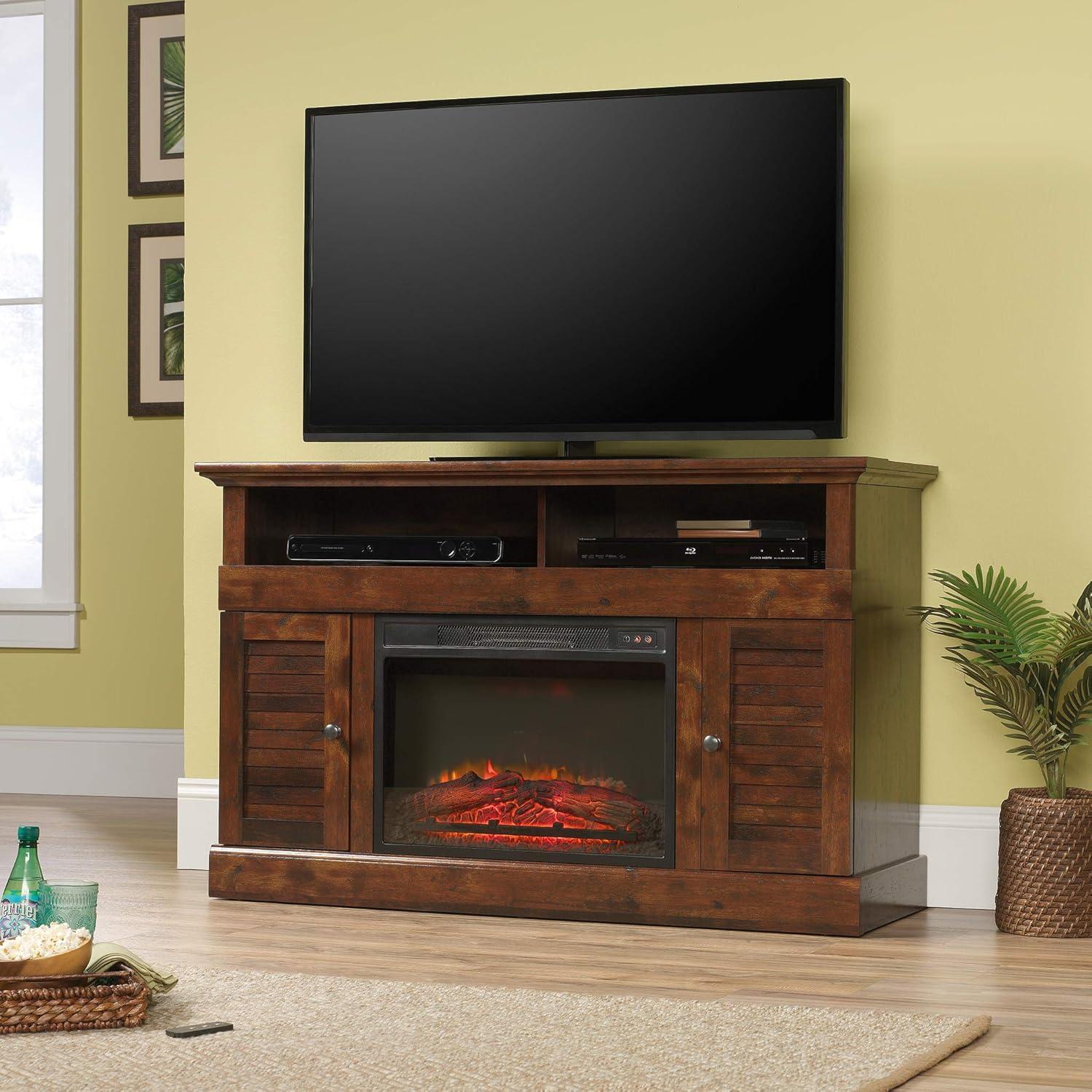 Curado Cherry 57" Engineered Wood Fireplace TV Stand with Cabinet