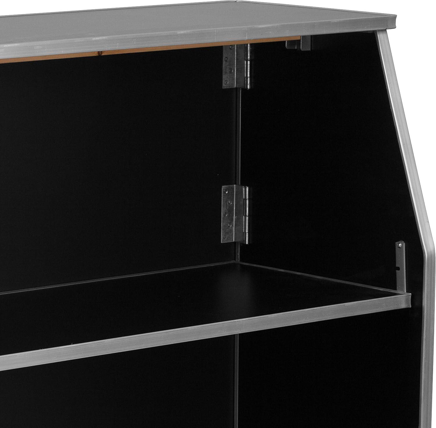 Flash Furniture Amara 4' Folding Portable Event Bar with Top and Middle Shelves, Black Laminate