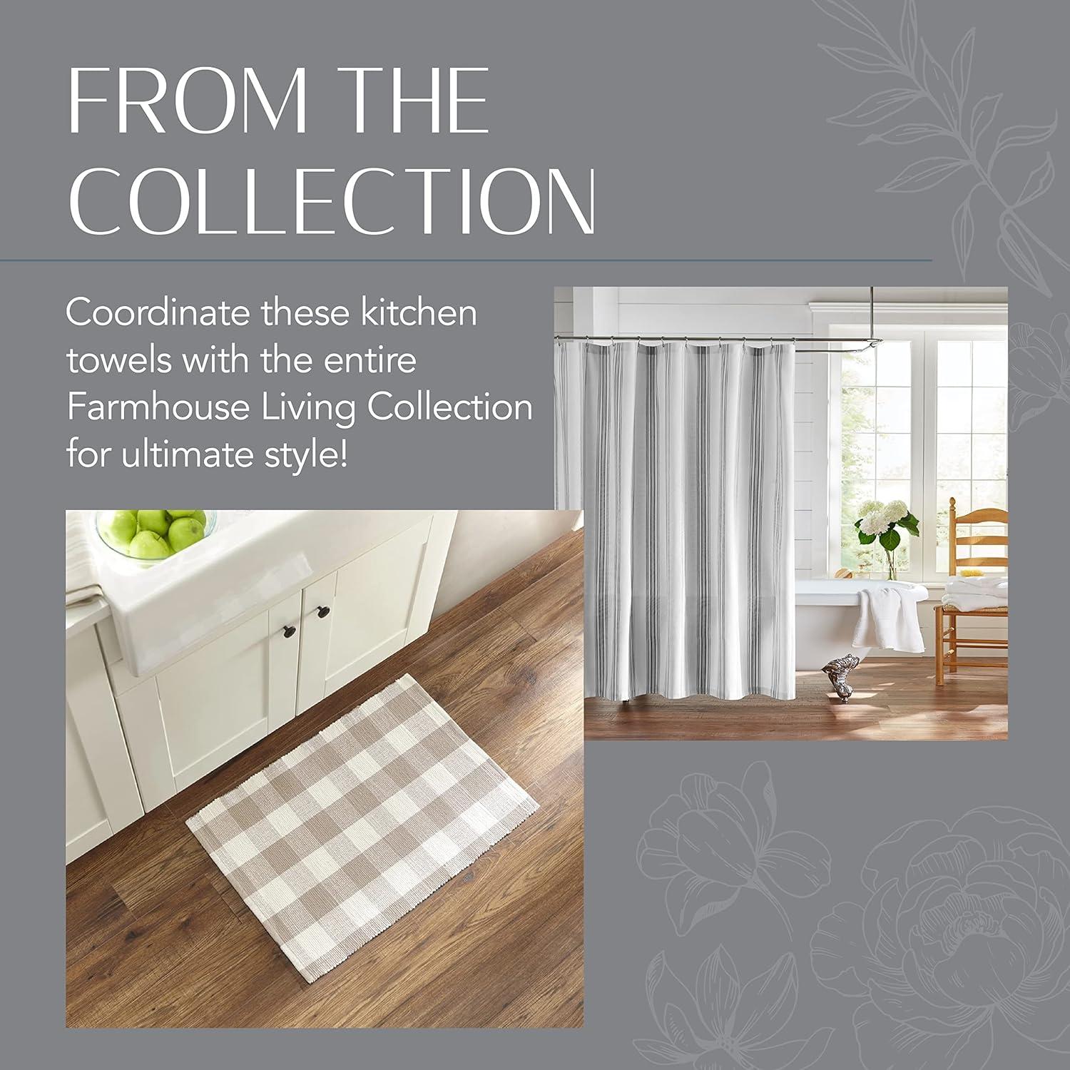 Farmhouse Living Stripe and Check Kitchen Towels, Set of 3 - 17" x 28" - Red/White - Elrene Home Fashions