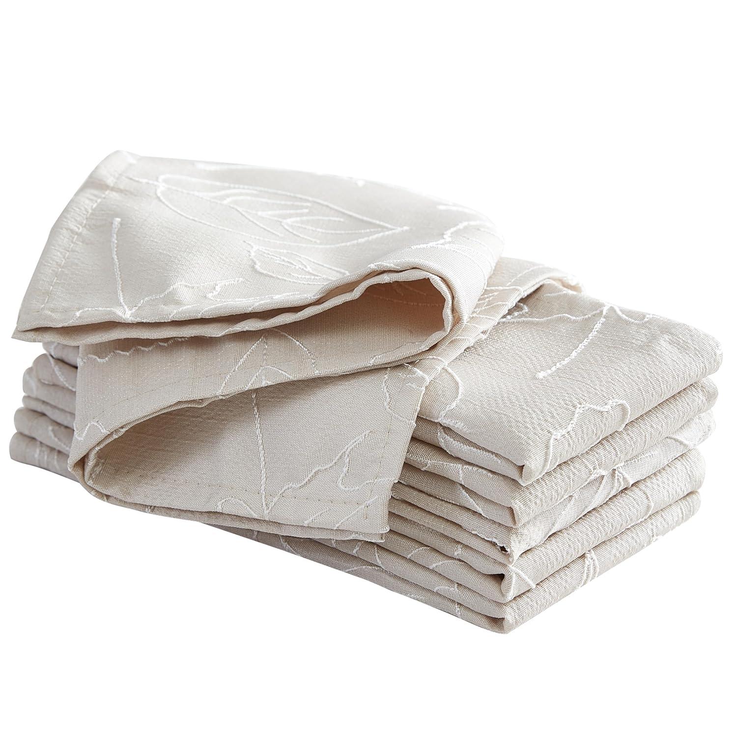 Laura Ashley Napkins Raised Woven Embroidered Jacquard Fabric, Wrinkle Resistant for Dining, Holiday, Party, Wedding or Banquet, Set of 6 Napkins, Maple Taupe