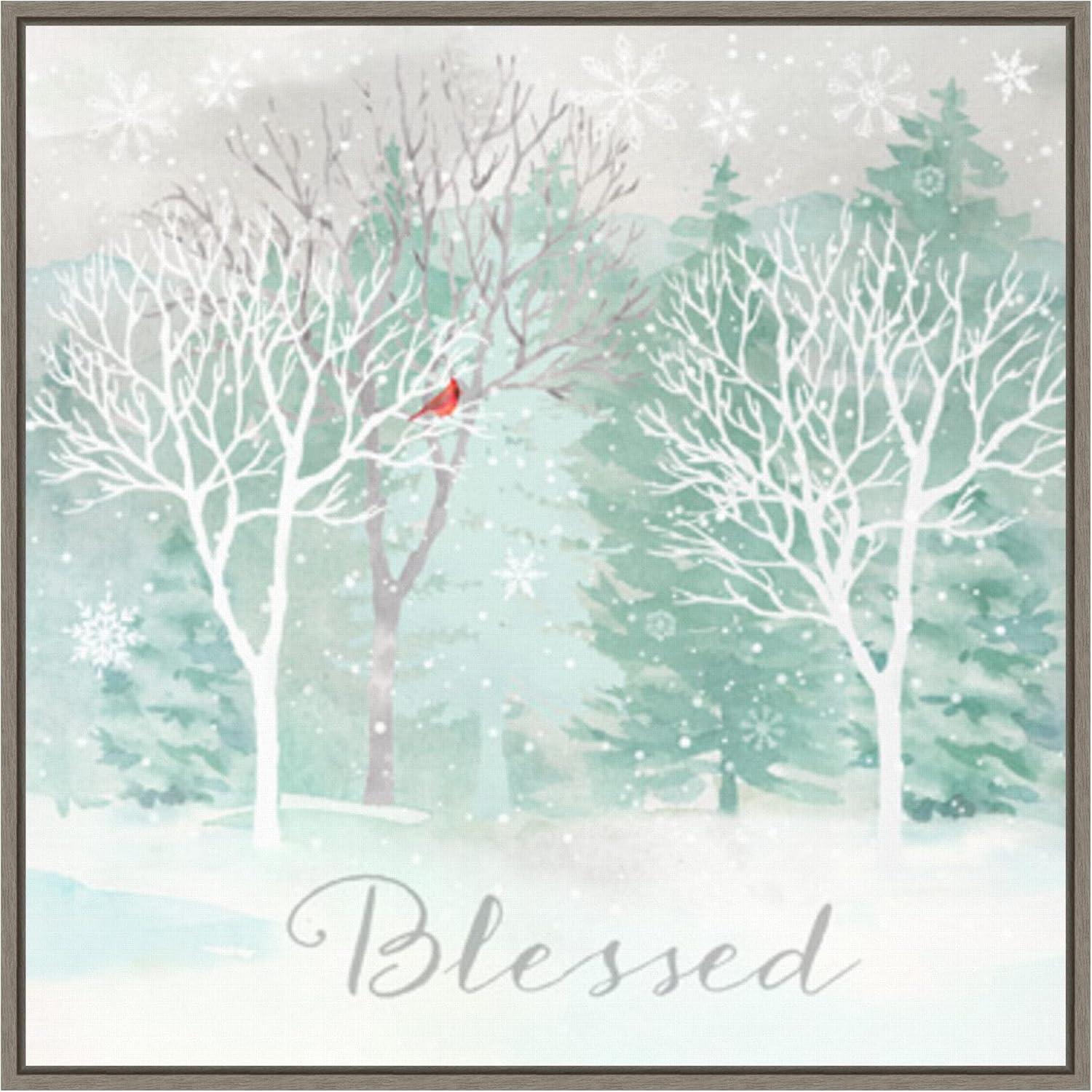 Blessed Winter Scene Christmas Canvas Art in Grey Frame