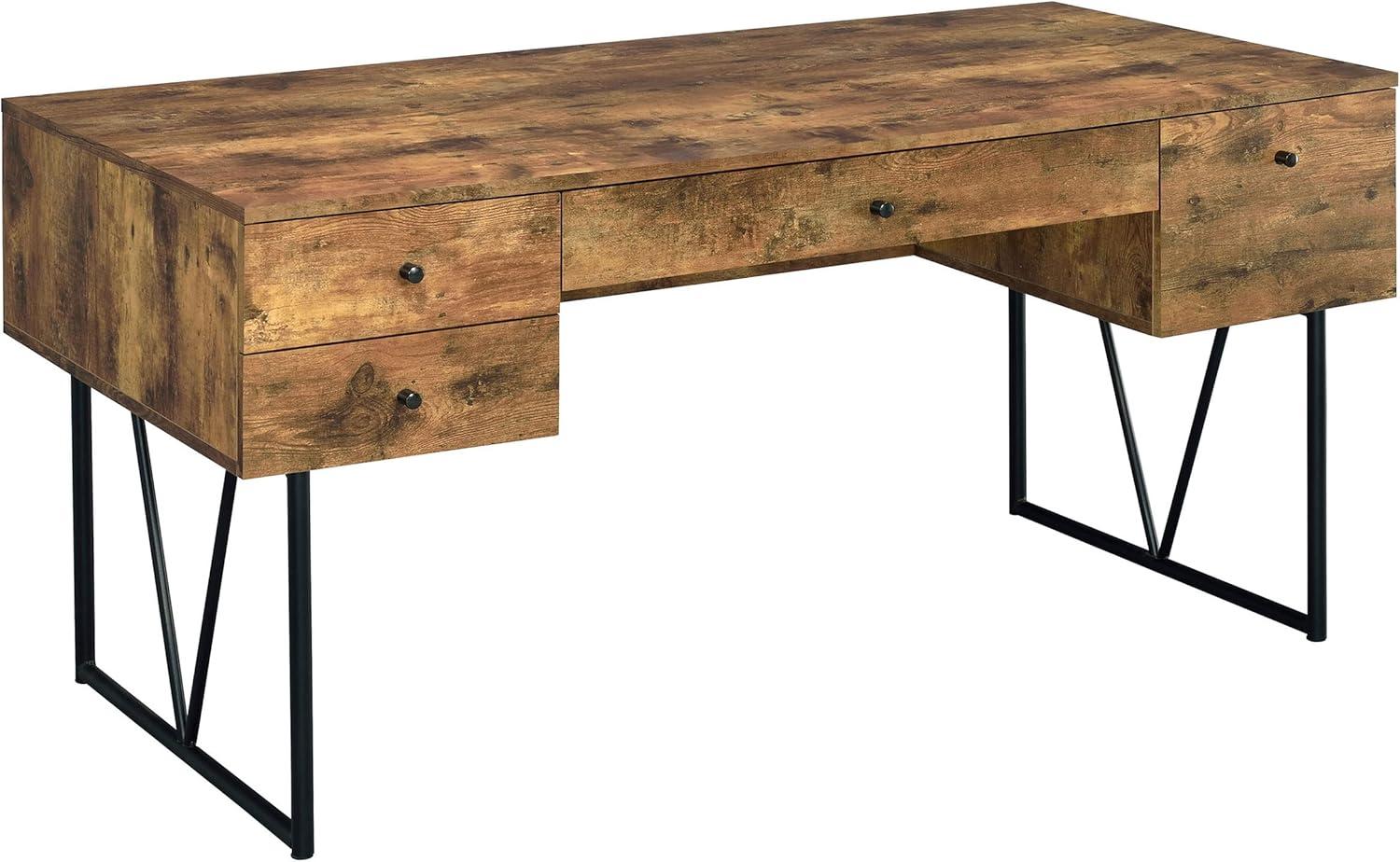 Rustic Industrial Nutmeg Brown Home Office Desk with 4 Drawers