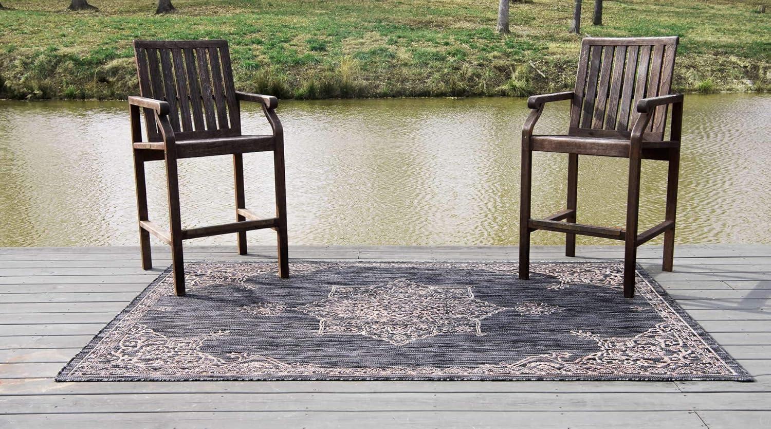 Unique Loom 6' 1 x 9' 0 Rectangle Indoor/Outdoor Traditional Charcoal Gray Area Rug