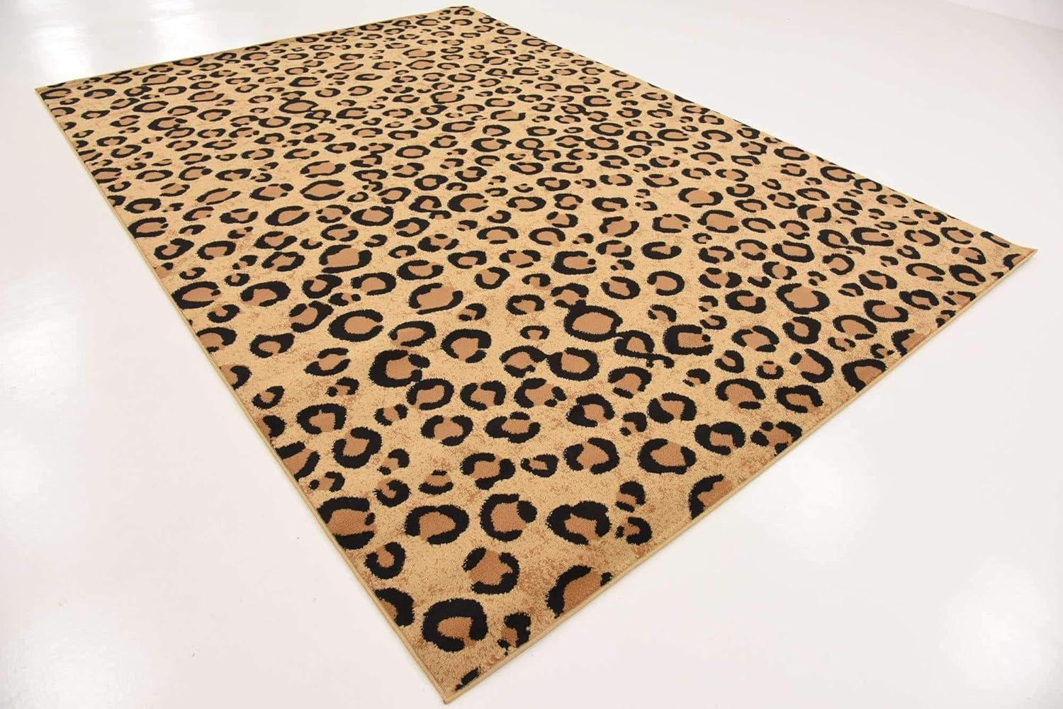 Unique Loom Wildlife Collection Area Rug - Leopard (7' 10" Square Light Brown/Black)