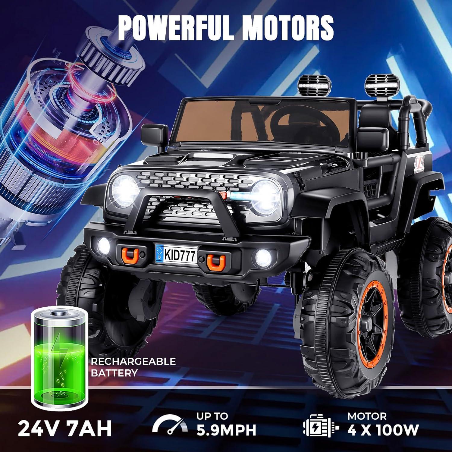 Ancheer 24V Real 2 Seater Ride On Toys Electric SUV Jeep Car With Remote Control,2WD/4WD Switchable, 4X100W Motor, Bluetooth, Music, USB, Lights