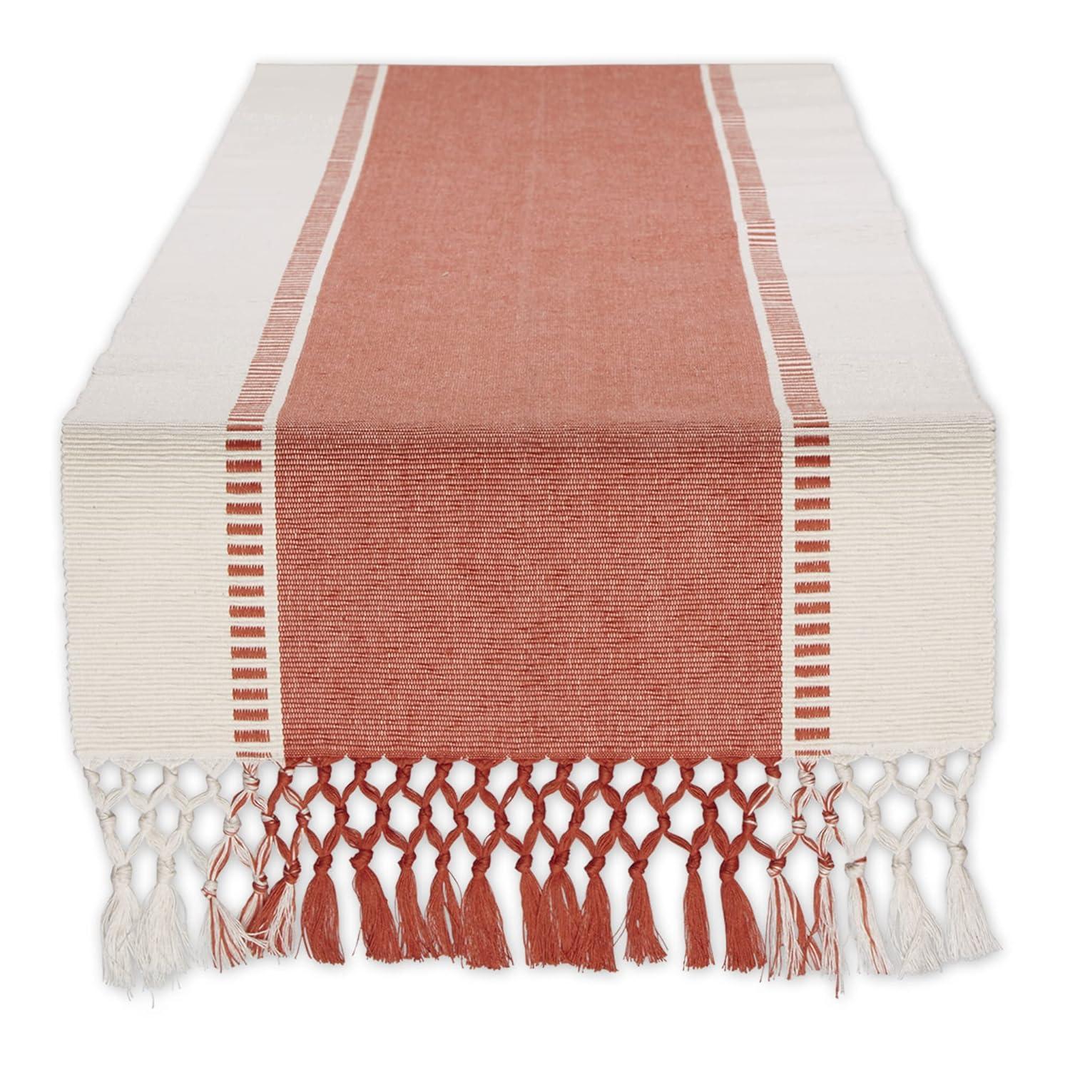 Design Imports  Ribbed Dobby Stripe Table Runner, Spice, 13X72"