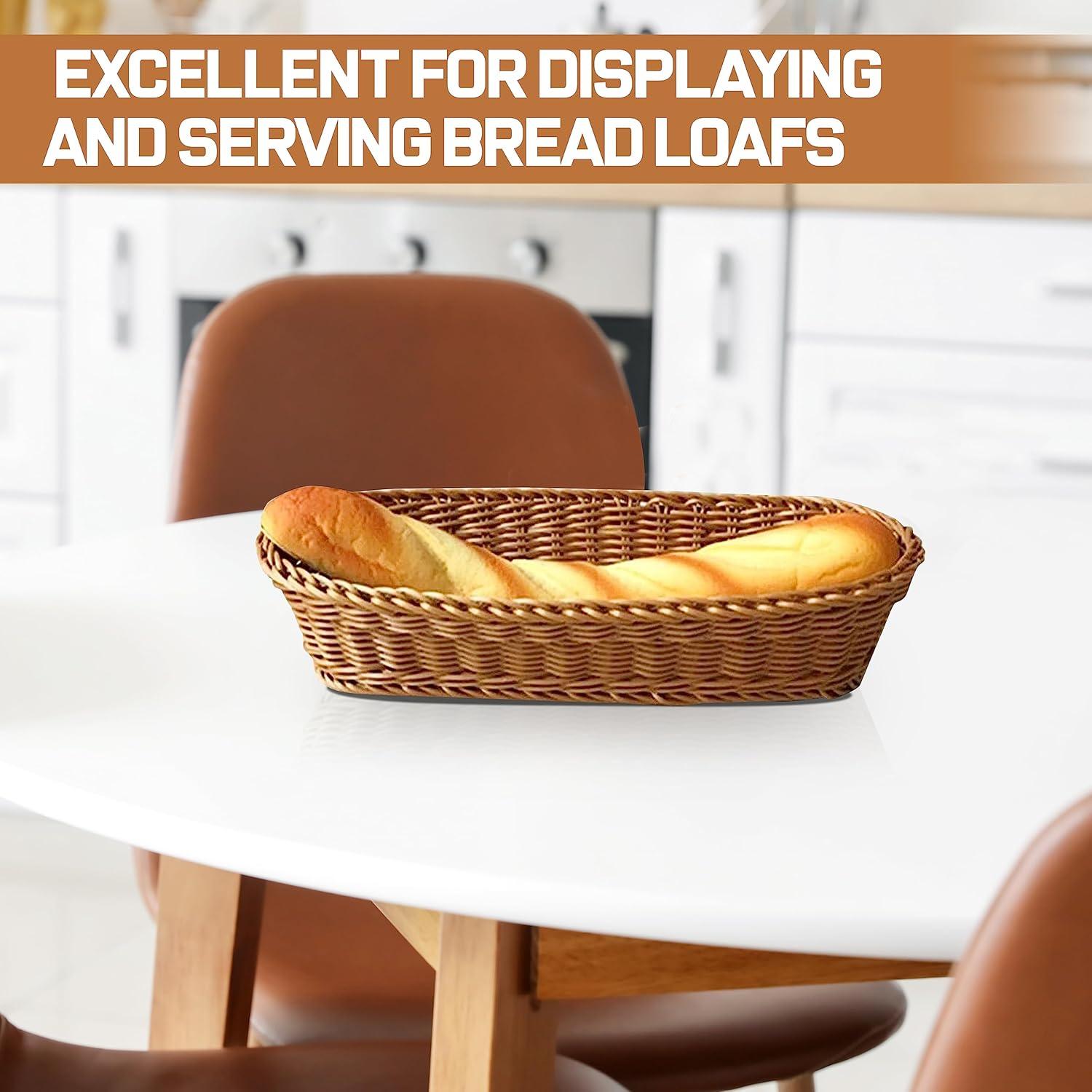 Kovot Wicker Bread Basket - 14.5" Woven Polypropylene Basket – For Food Display and Serving – Snack Organizer Basket