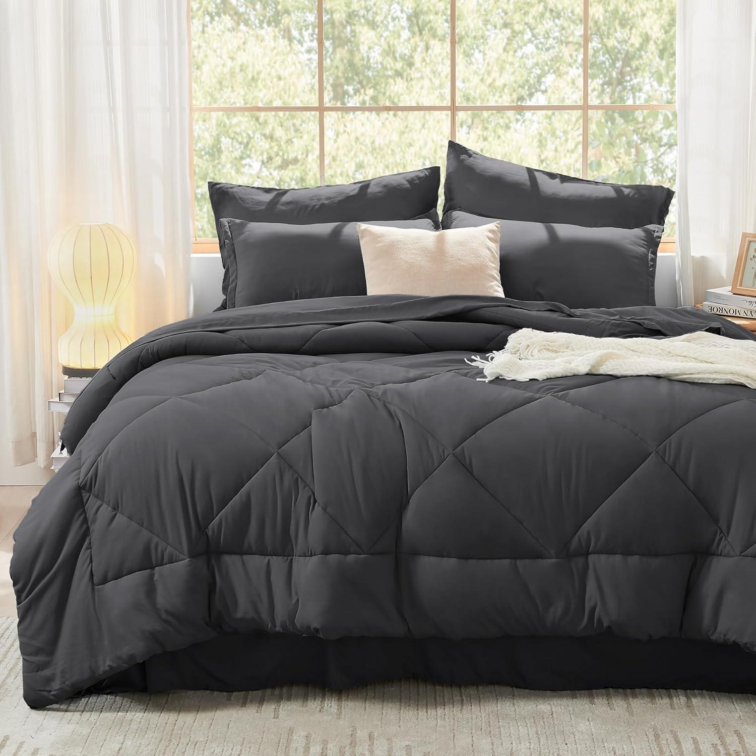 King Dark Grey Microfiber Down Alternative Bed in a Bag Set