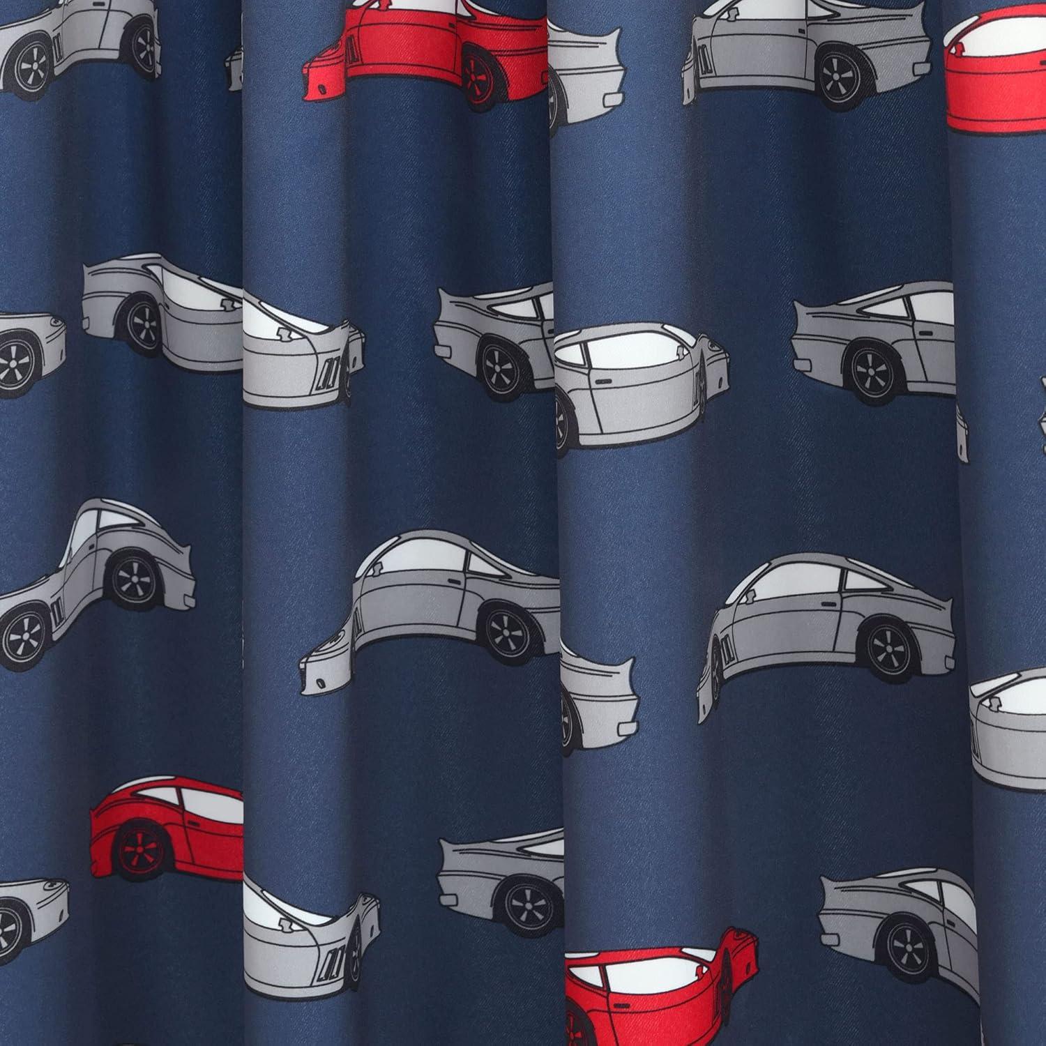 Kids' Race Cars Room Darkening Window Curtain Set Navy/Red - Lush Décor