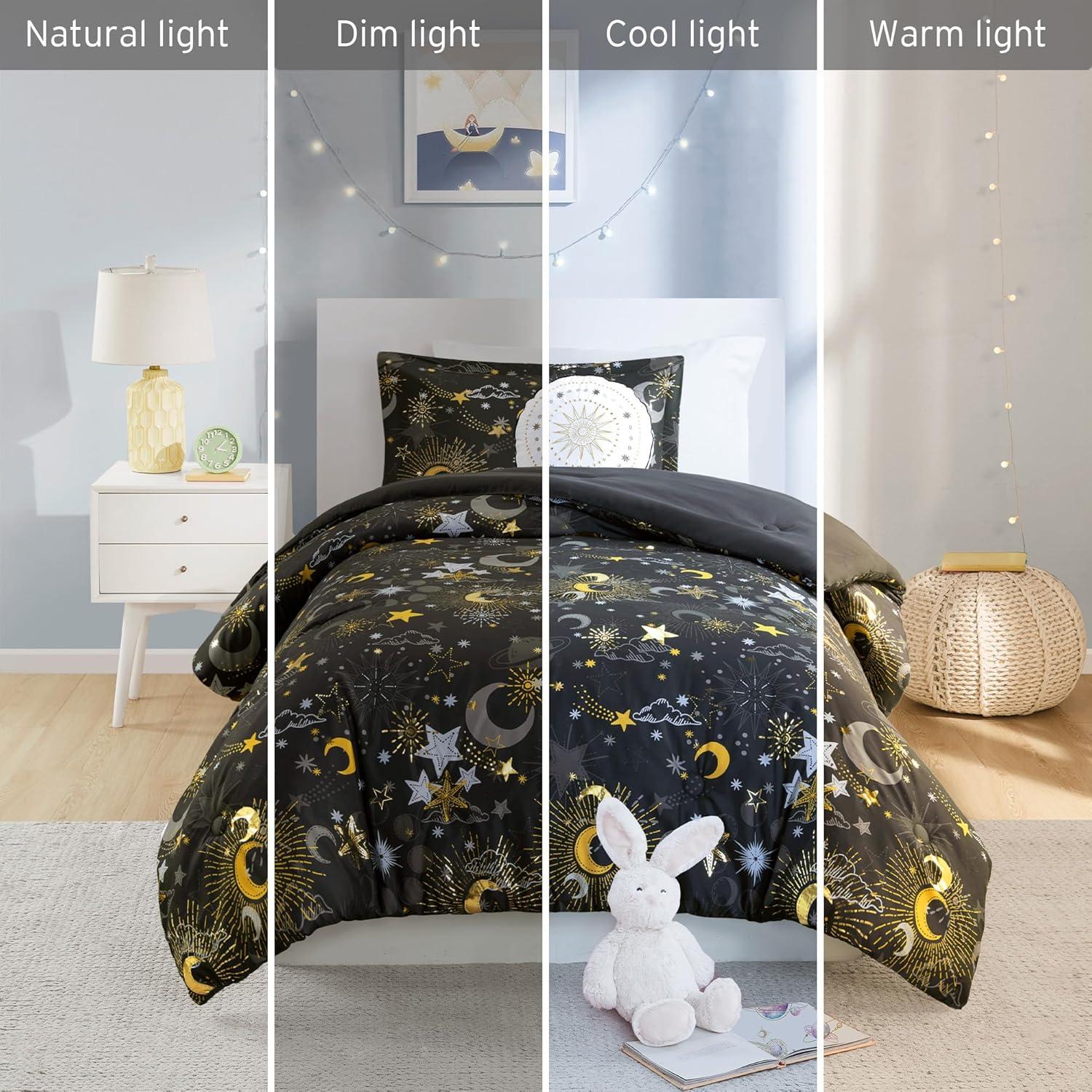 Mi Zone Kids Celia Blush/Gold Starry Sky Metallic Print Comforter Set