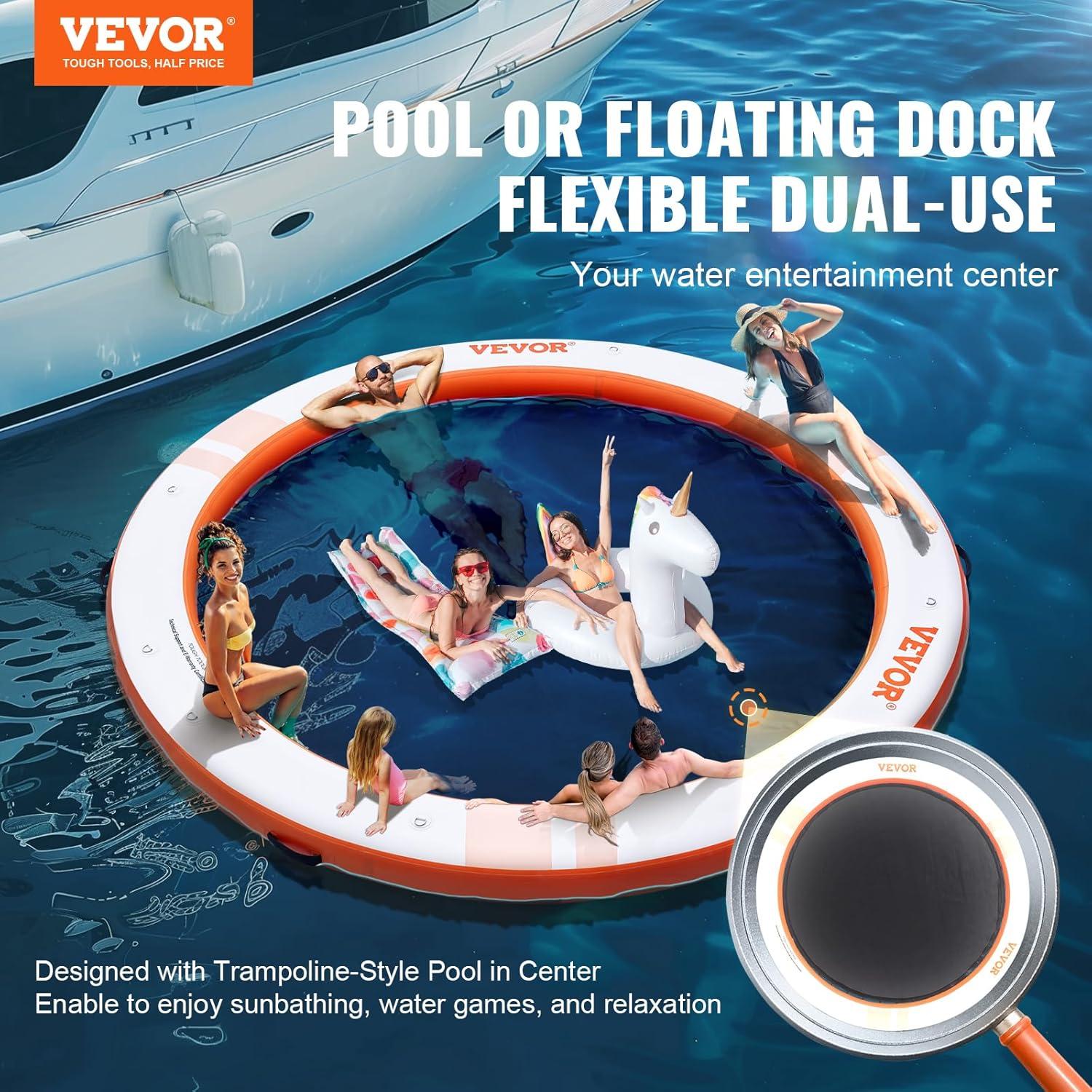 Stellweilan Tessberg 15x6.5FT Inflatable Dock Platform with 4*6FT Trampoline Mesh Pool, Floating Platform Water Mat