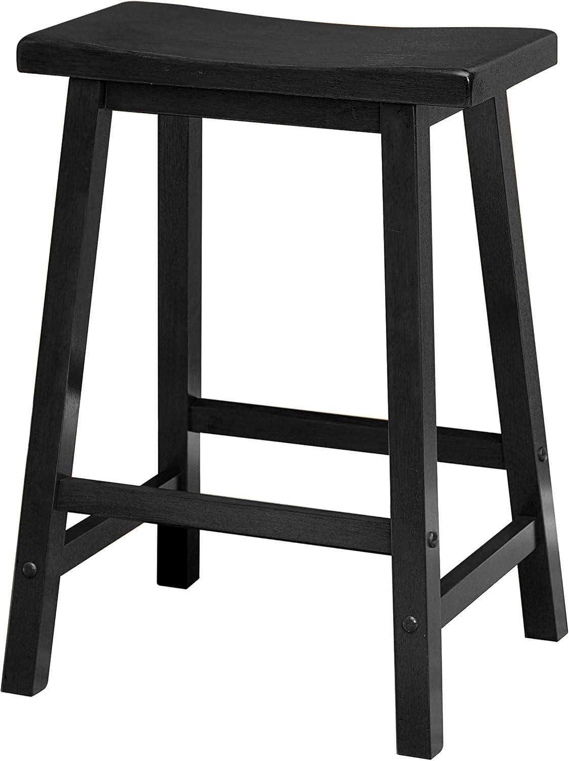 24" Satori Saddle Seat Counter Height Barstool Black - Winsome: Solid Hardwood, Backless Design