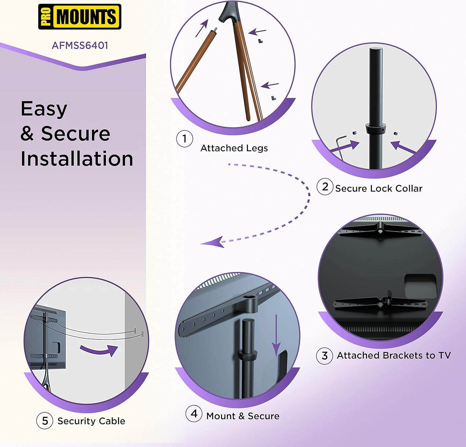 ProMounts Swivel Floor Stand TV Mount for 47" - 72" Screens, Holds up to 55 lbs.