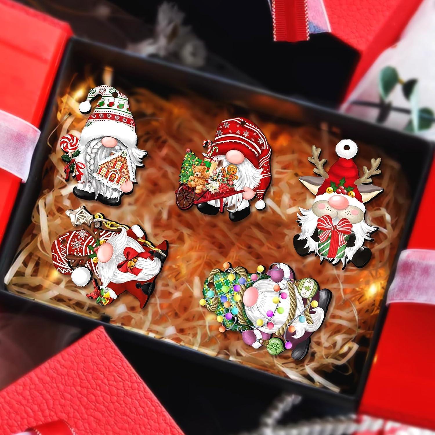 24pcs Gnome Christmas Ornaments Set - Festive Decorations with Wooden Gnomes for Tree Adornments & Ultimate Holiday Celebration Accessories
