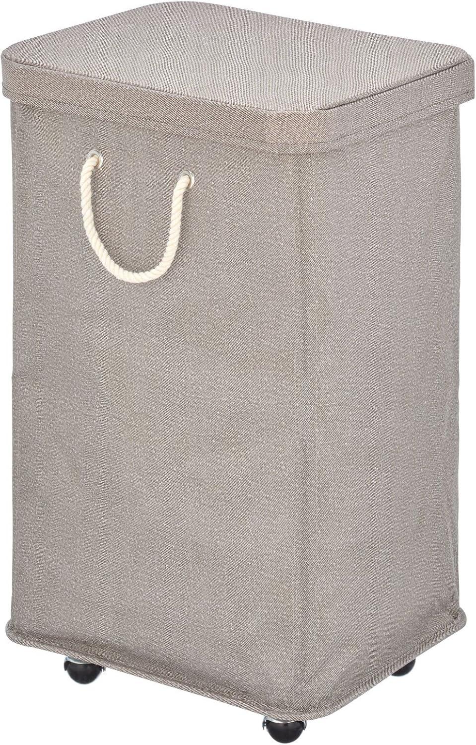 mDesign Large Polyester Rolling Laundry Hamper with Wheels, Lid, Handles, Taupe