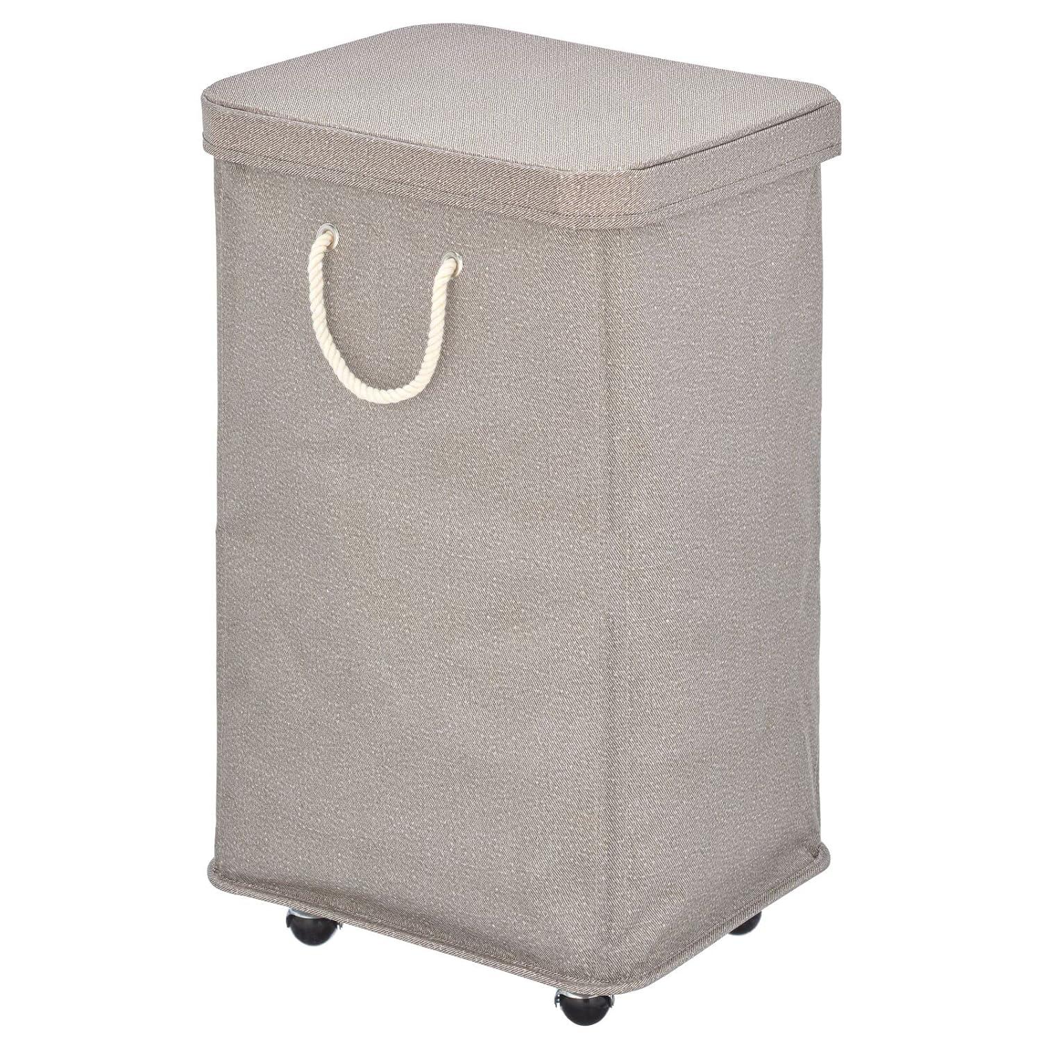 mDesign Large Polyester Rolling Laundry Hamper with Wheels, Lid, Handles, Taupe