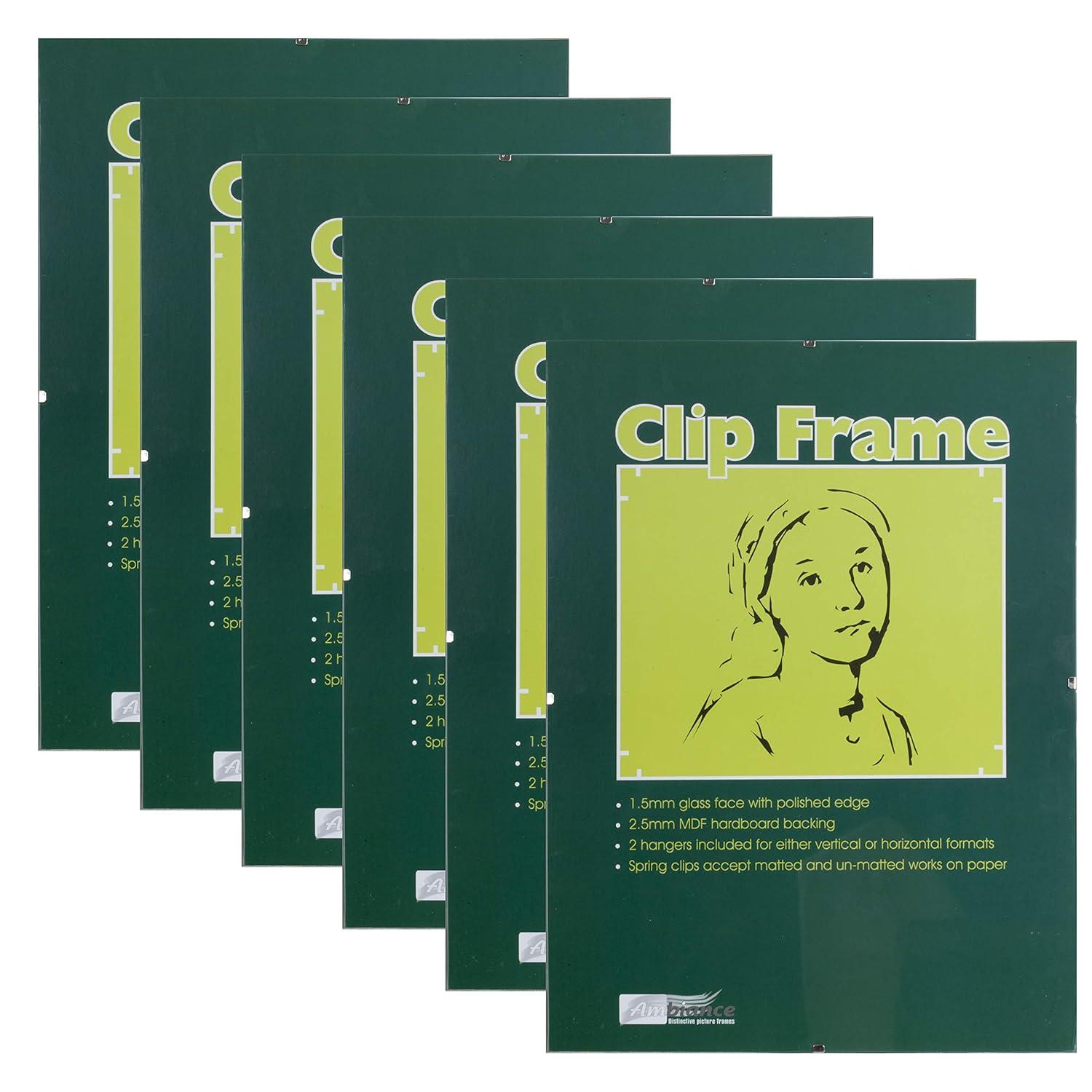 Ambiance Gallery Clip Frames - Modern Low Profile Invisible Minimalist Picture Photo Gallery Frame, Includes Glass and Backing - 8.5x11 - [Box of 6]