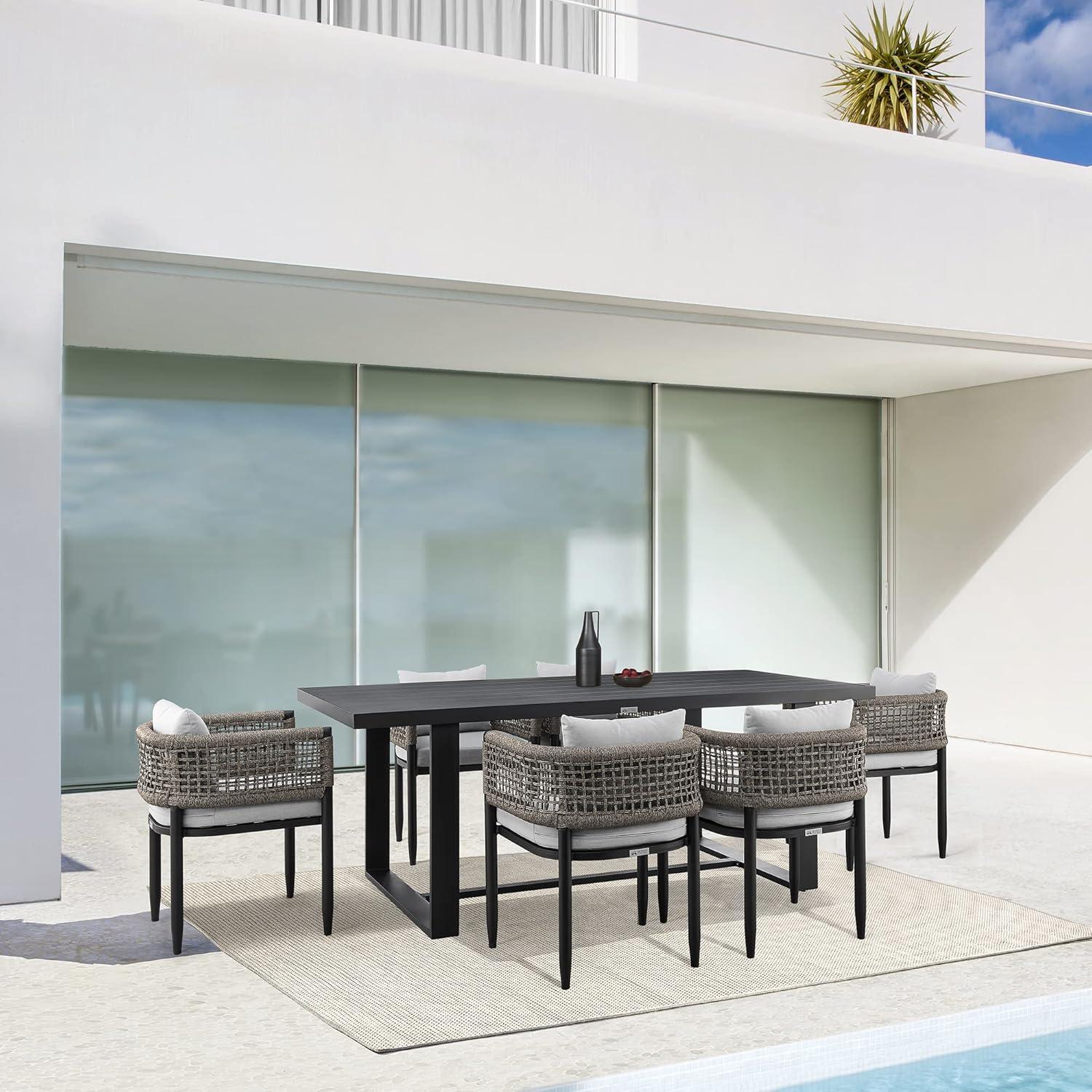 Felicia Outdoor Patio 7-Piece Dining Table Set in Aluminum with Grey Rope and Cushions