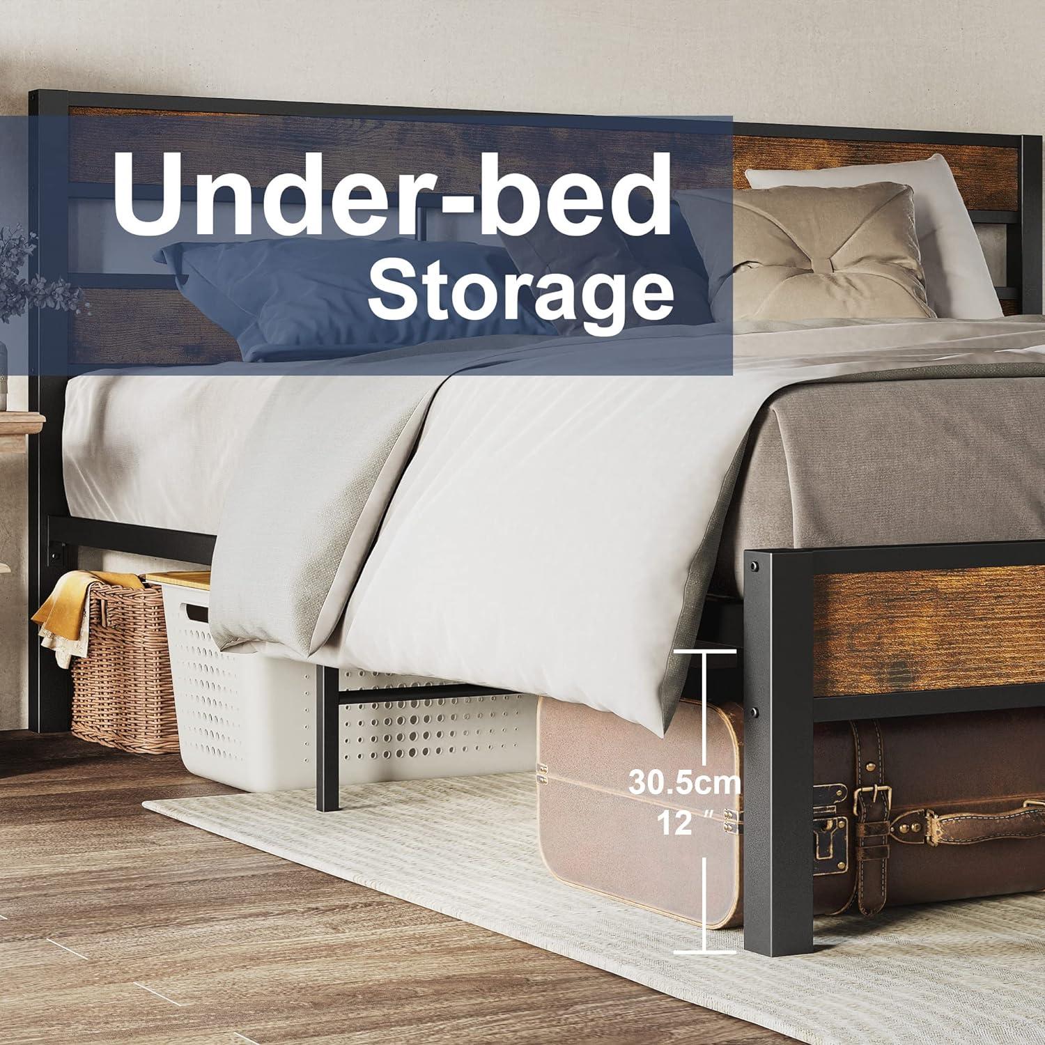 Platform Metal Bed Frame with Headboard Heavy Duty, Noise-Free, Queen