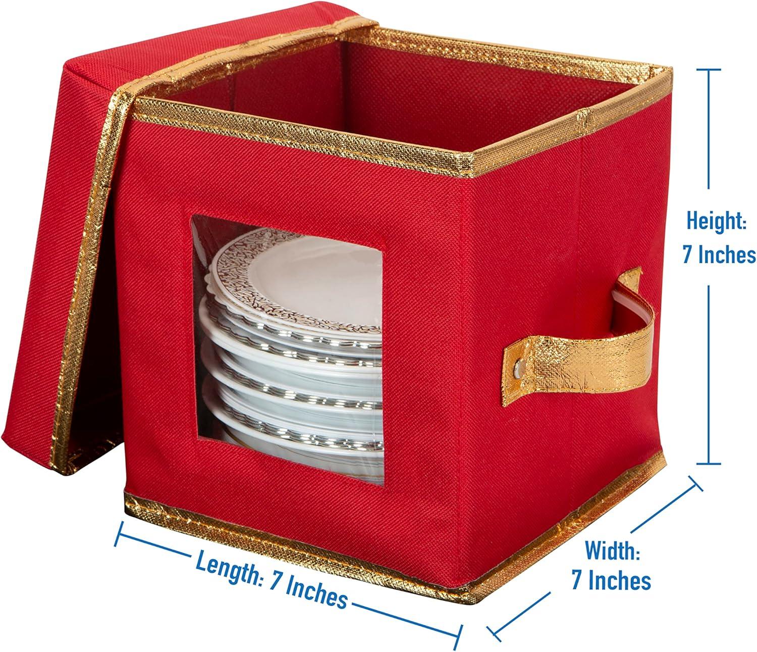 Red Fabric Collapsible Christmas Ornament Storage Box