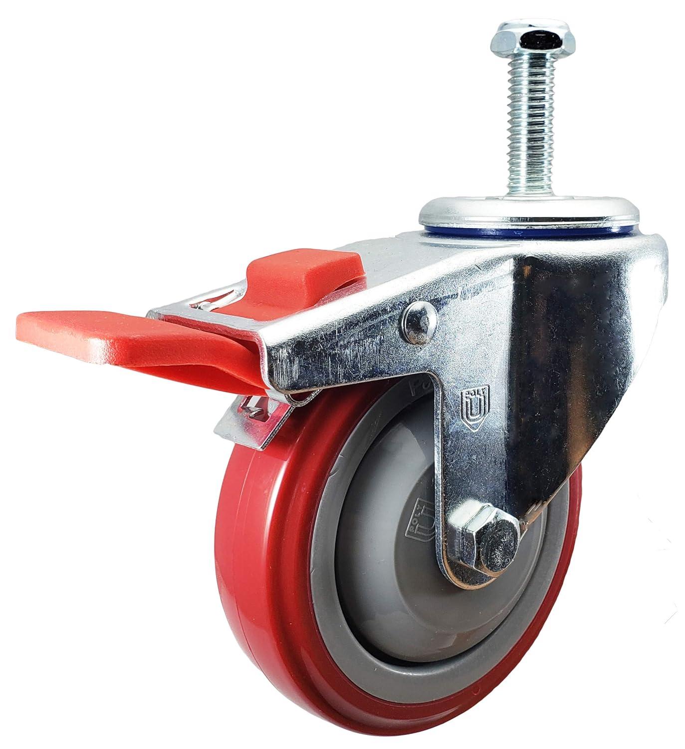 4 Inch Red Polyurethane Total Lock Caster Set of 4