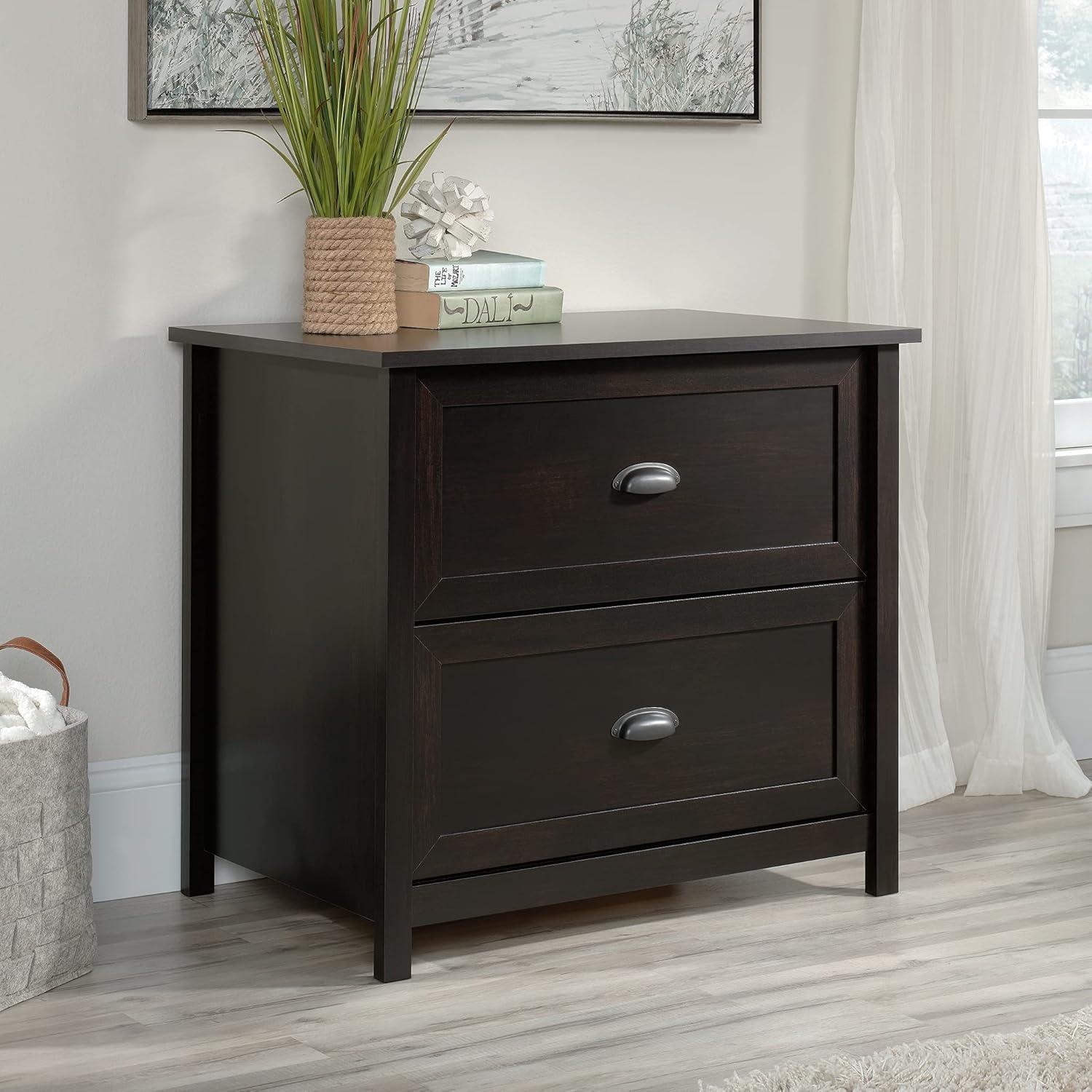 2 Drawer County Line Lateral File Cabinet Estate Black - Sauder: Modern Style, MDF, Paper Laminate Surface