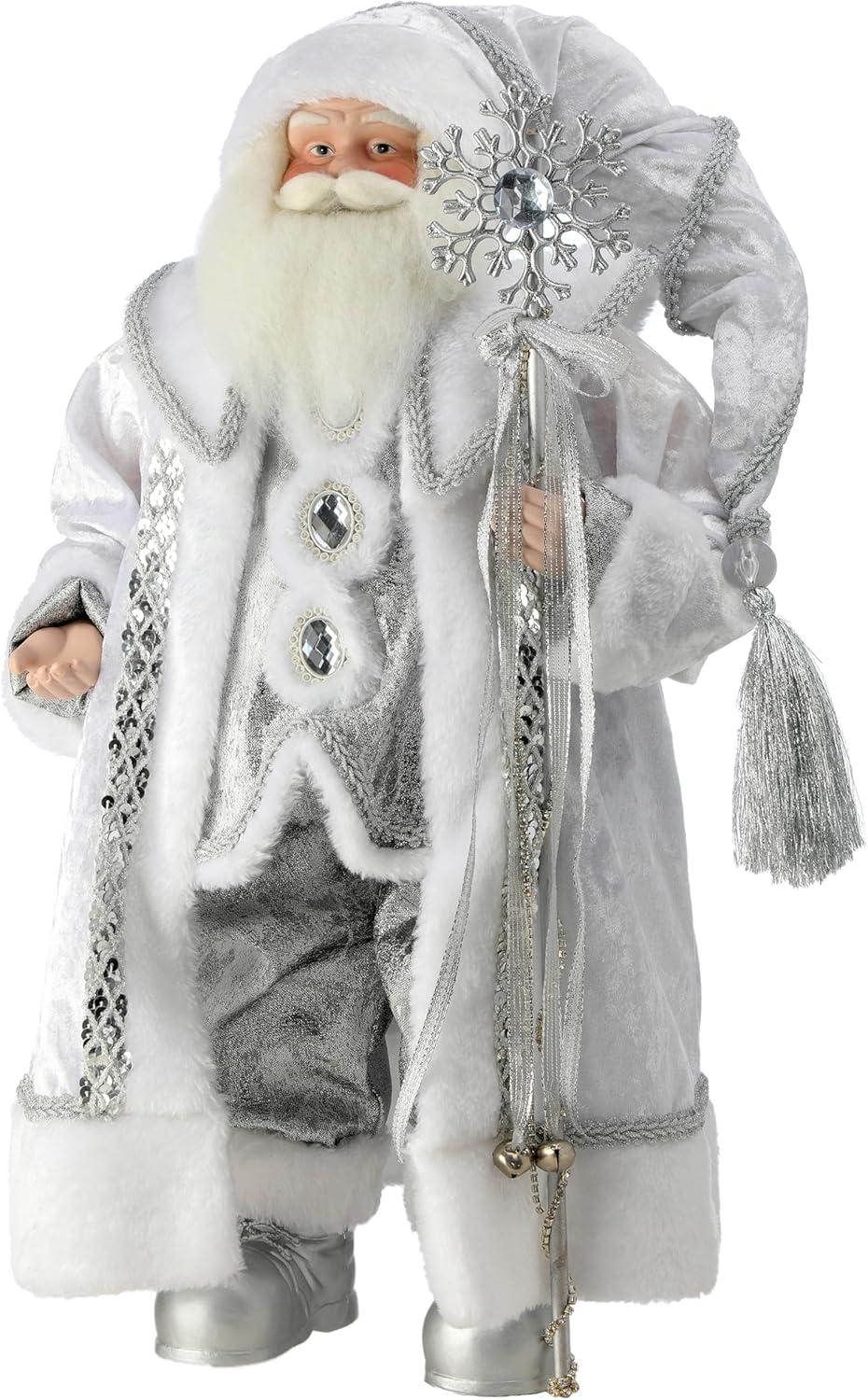 28-Inch White and Silver Resin Winter Santa Figurine