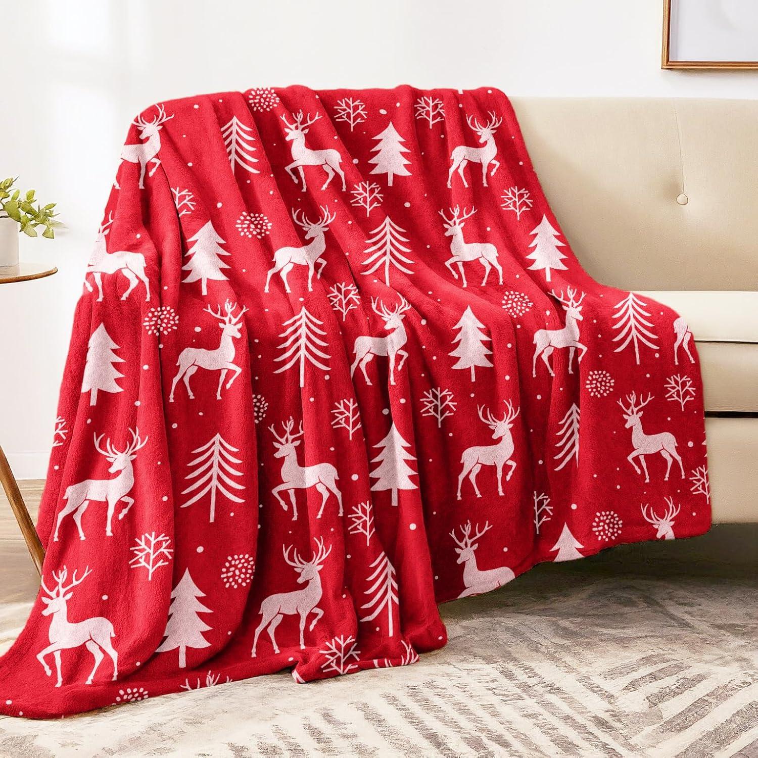 PAVILIA Holiday Festival Christmas Throw Blanket for Couch Bed Sofa, 50x60 (Snowflake Red)