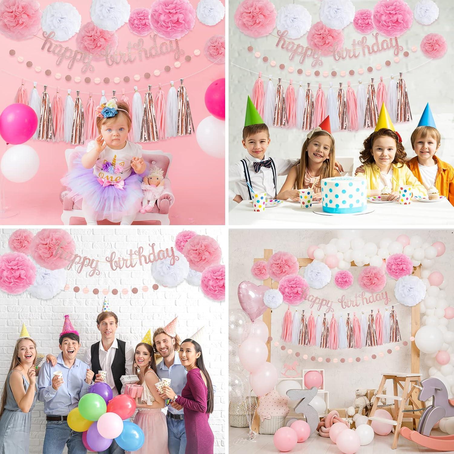 Pink Rose Gold Birthday Party Decorations Happy Birthday Party Decorations Pink Tassel Garland for Birthday Party Decorations