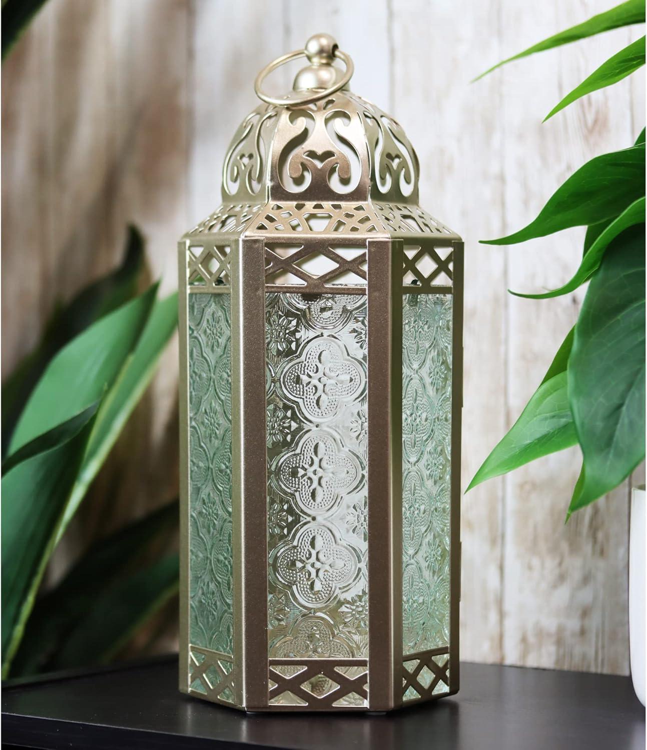 Moroccan Lantern Decorative Candle Holder for Decor, White Gold, Medium