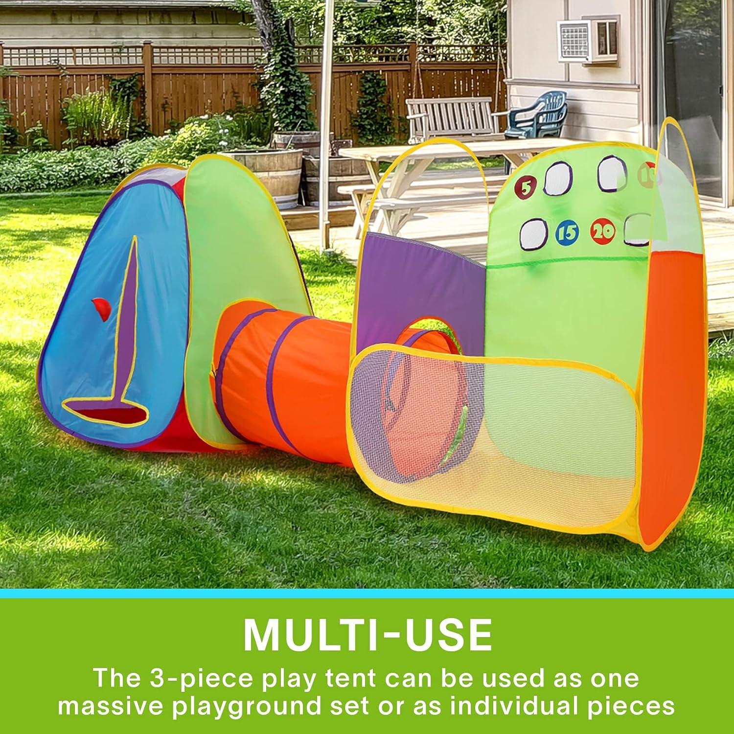 3-in-1 Kids Play Tent with Tunnel & Ball Pit, Pop Up Indoor/Outdoor Playhouse, Perfect Toy Gift for Toddlers and Children