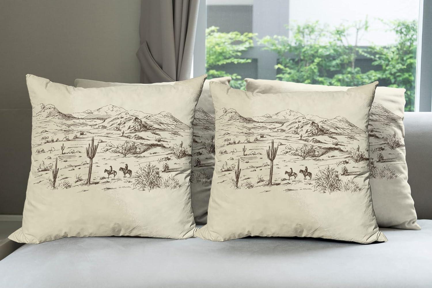 Beige and Black Western Landscape Microfiber Throw Pillow Set