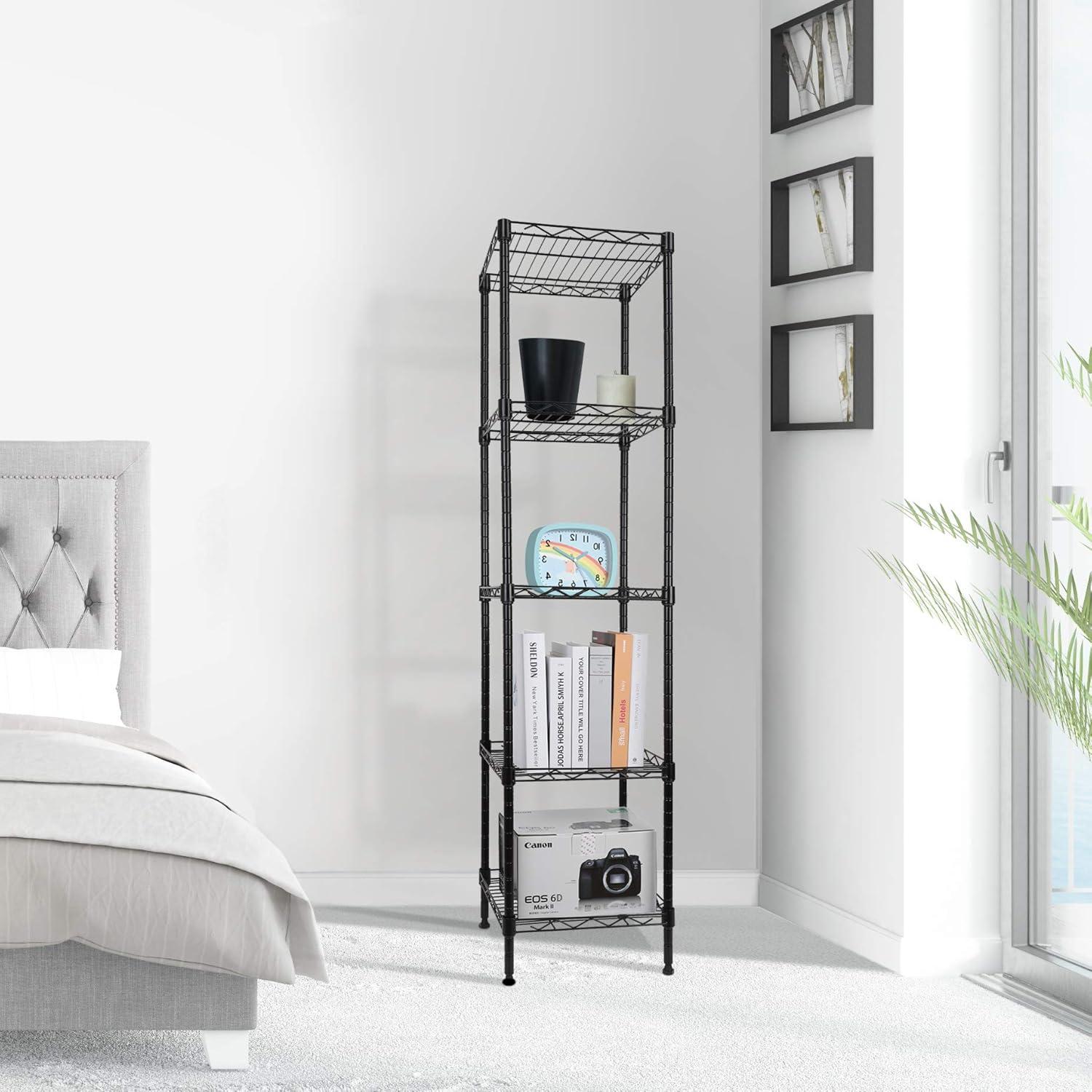 Adjustable Black Metal 5-Tier Wire Shelving Unit