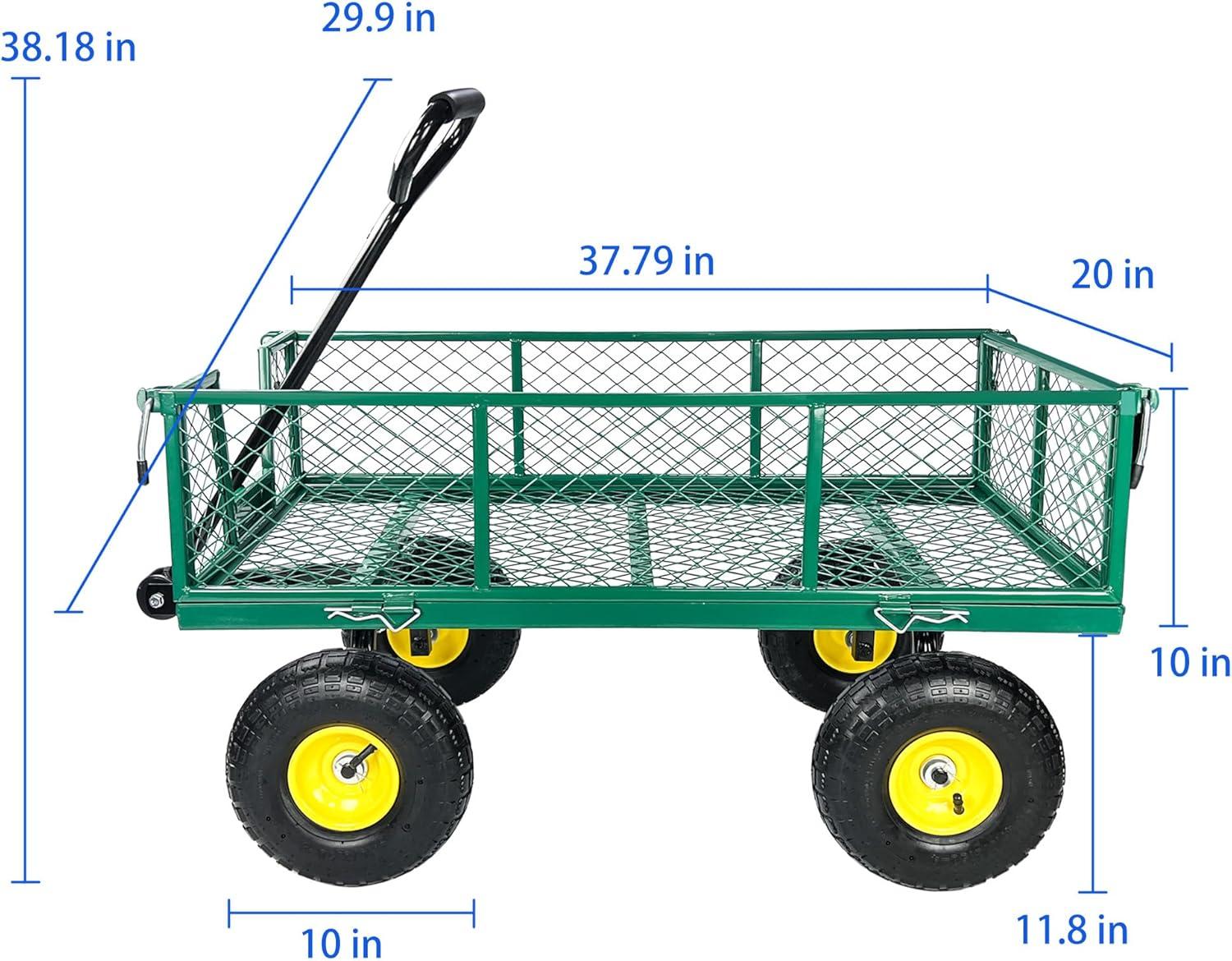 Green Heavy Duty Steel Mesh Garden Wagon with Removable Sides