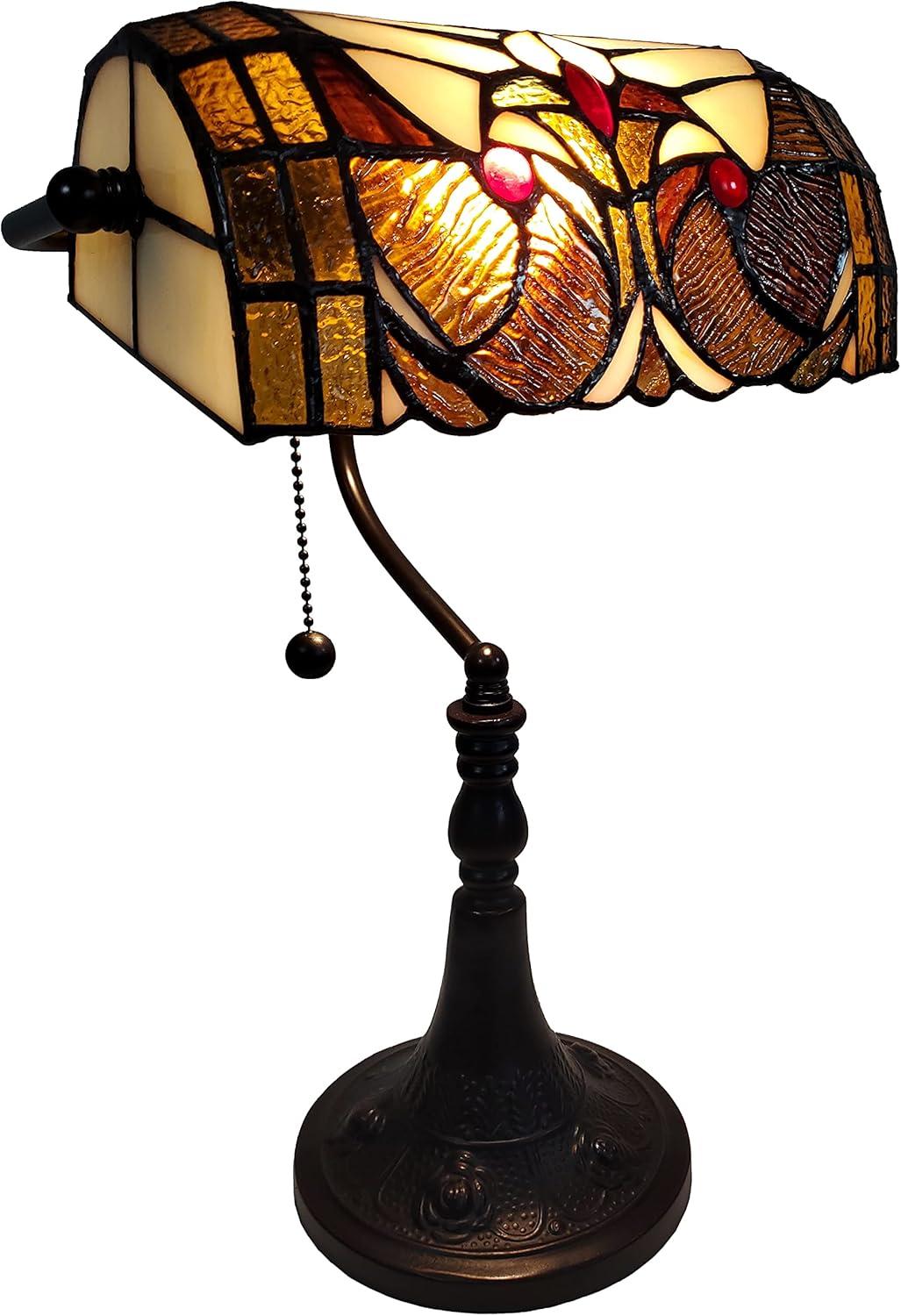 Amora Lighting  Tiffany Style Banker Table Lamp, Dark Amber