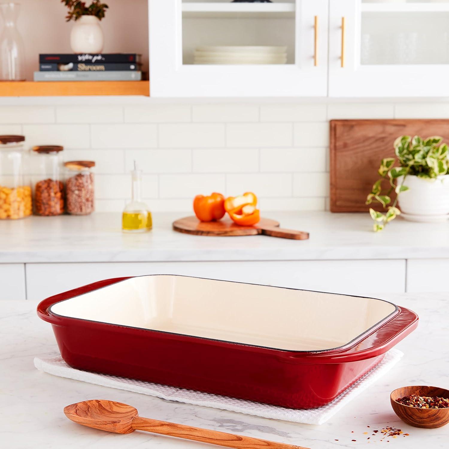 Classic Red Enameled Cast Iron 14-Inch Roasting Pan