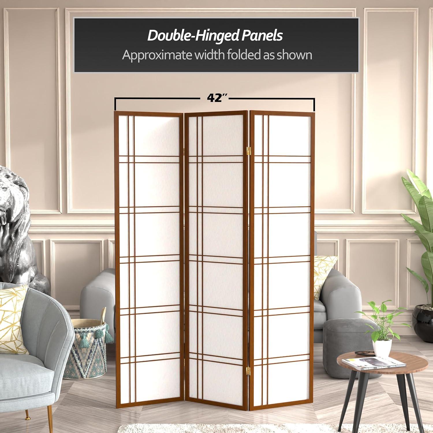 Oriental Furniture 6 ft. Tall Double Cross Shoji Screen - Walnut - 3 Panel